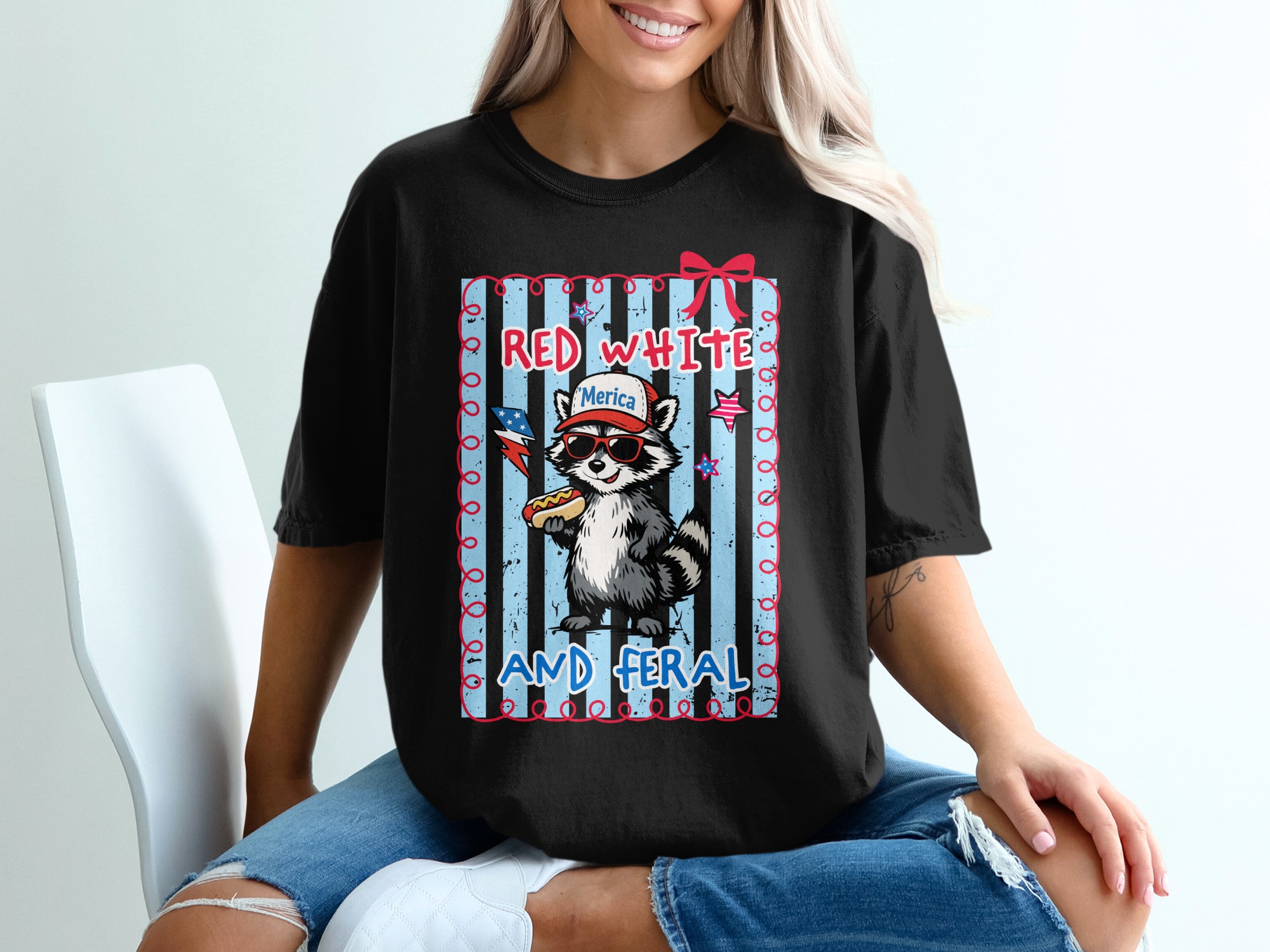 Red White And Feral Raccoon T-Shirt, Comfort Colors ® Merica Hot Dog Tee, Patriotic 4th of July Shirt, Funny Independence Day Gift, Summer - Image 2