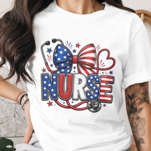Patriotic Nurse T-Shirt, Comfort Colors ® American Flag Stethoscope Tee, RN Healthcare Worker Gift, 4th of July Shirt