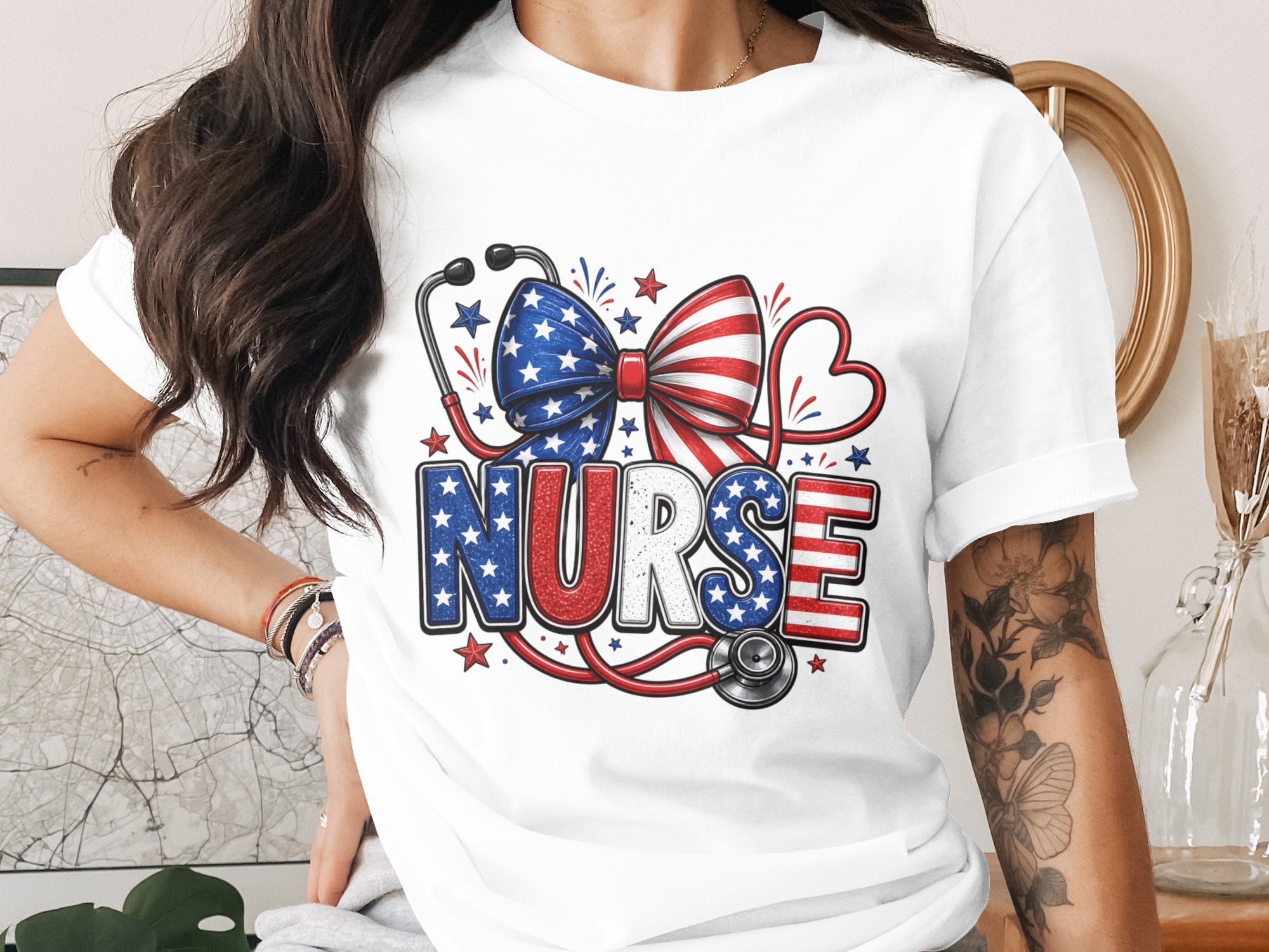 Patriotic Nurse T-Shirt, Comfort Colors ® American Flag Stethoscope Tee, RN Healthcare Worker Gift, 4th of July Shirt