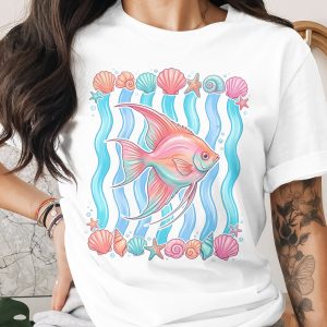 Vibrant Angelfish T-Shirt, Cute Pastel Ocean Life Graphic Tee, Whimsical Marine Animal Shirt, Seashell Starfish Beachy Summer Top