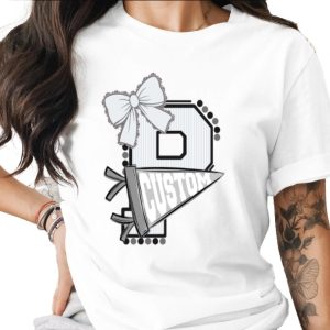 Custom School Spirit Tee with Bow and Pennant, Personalized Varsity Letter T-Shirt, Gameday Mascot or School Name Initial Shirt