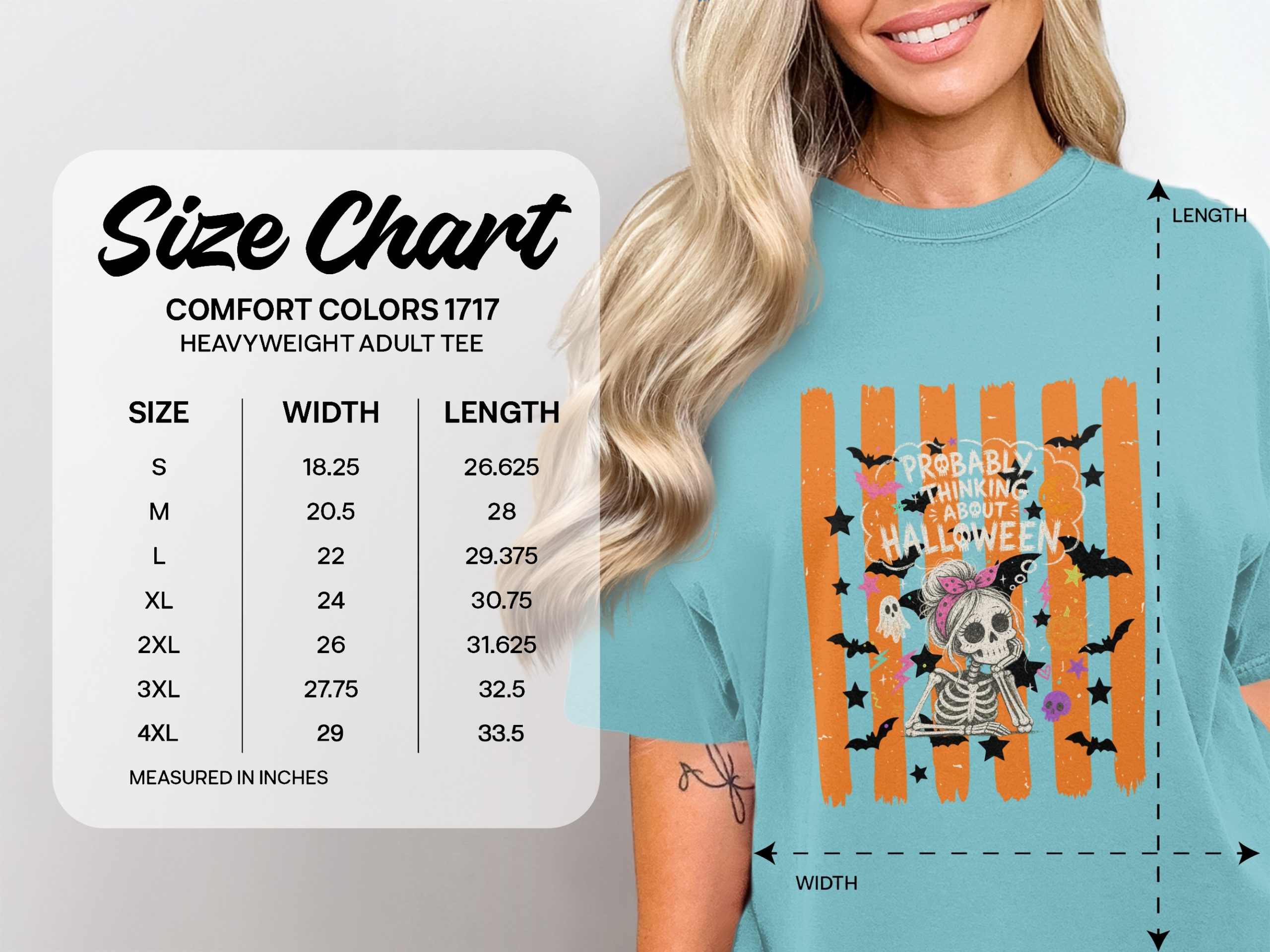 Probably Thinking About Halloween Cute Skeleton T-Shirt, Spooky Season Bat & Ghost Tee, Funny Fall Vibe Top For Women - Image 6
