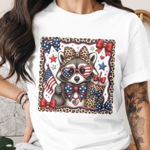 Patriotic Raccoon T-Shirt, Comfort Colors® USA Flag Tee, Cute Leopard Print 4th of July Animal Shirt, Independence Day Gift