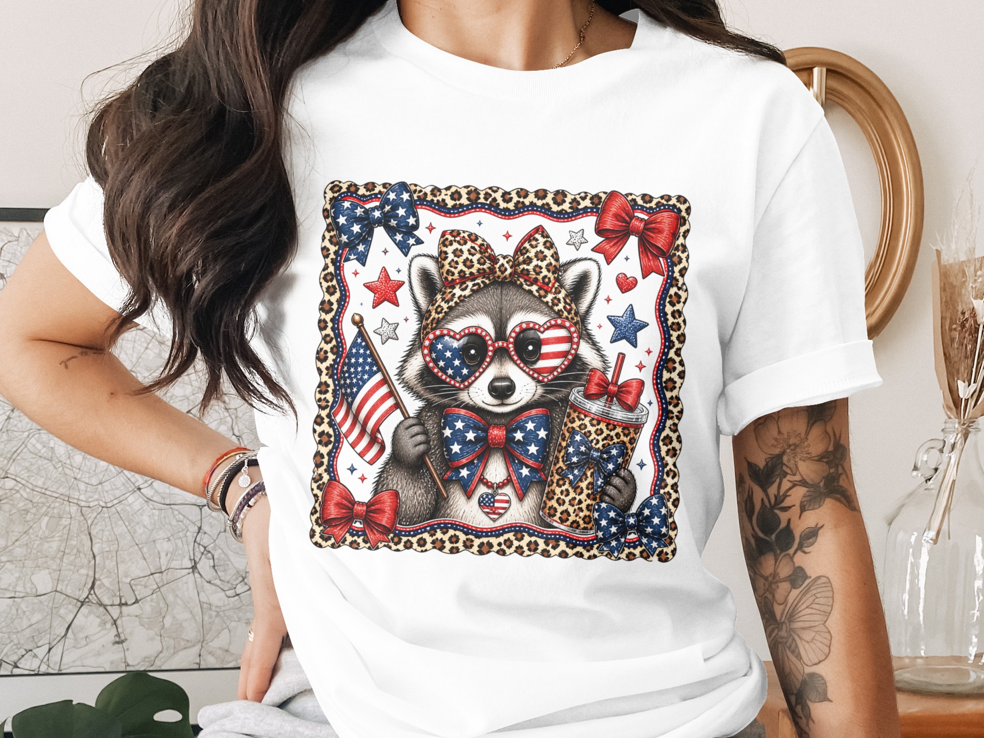 Patriotic Raccoon T-Shirt, Comfort Colors® USA Flag Tee, Cute Leopard Print 4th of July Animal Shirt, Independence Day Gift