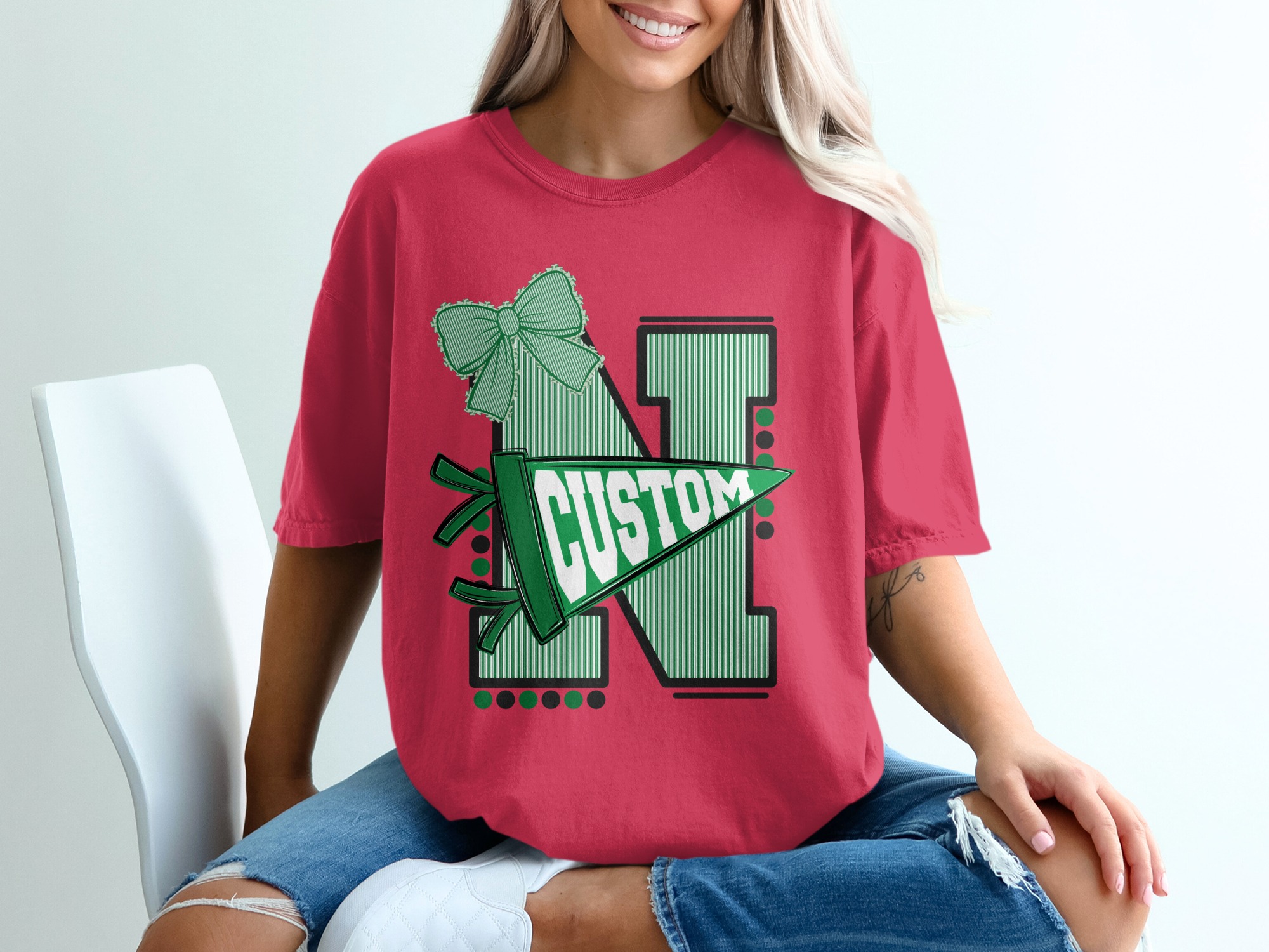 Custom Initial Varsity Letter T-Shirt, Personalized School Spirit Tee, College Game Day Outfit, Custom Mascot Name, Graduation Gift - Image 14