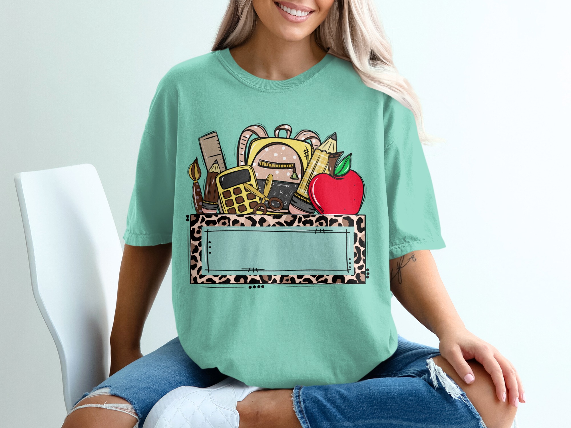 Personalized Teacher T-Shirt, Custom School Supplies & Leopard Print Frame Tee, Back to School Educator Gift Shirt - Image 10