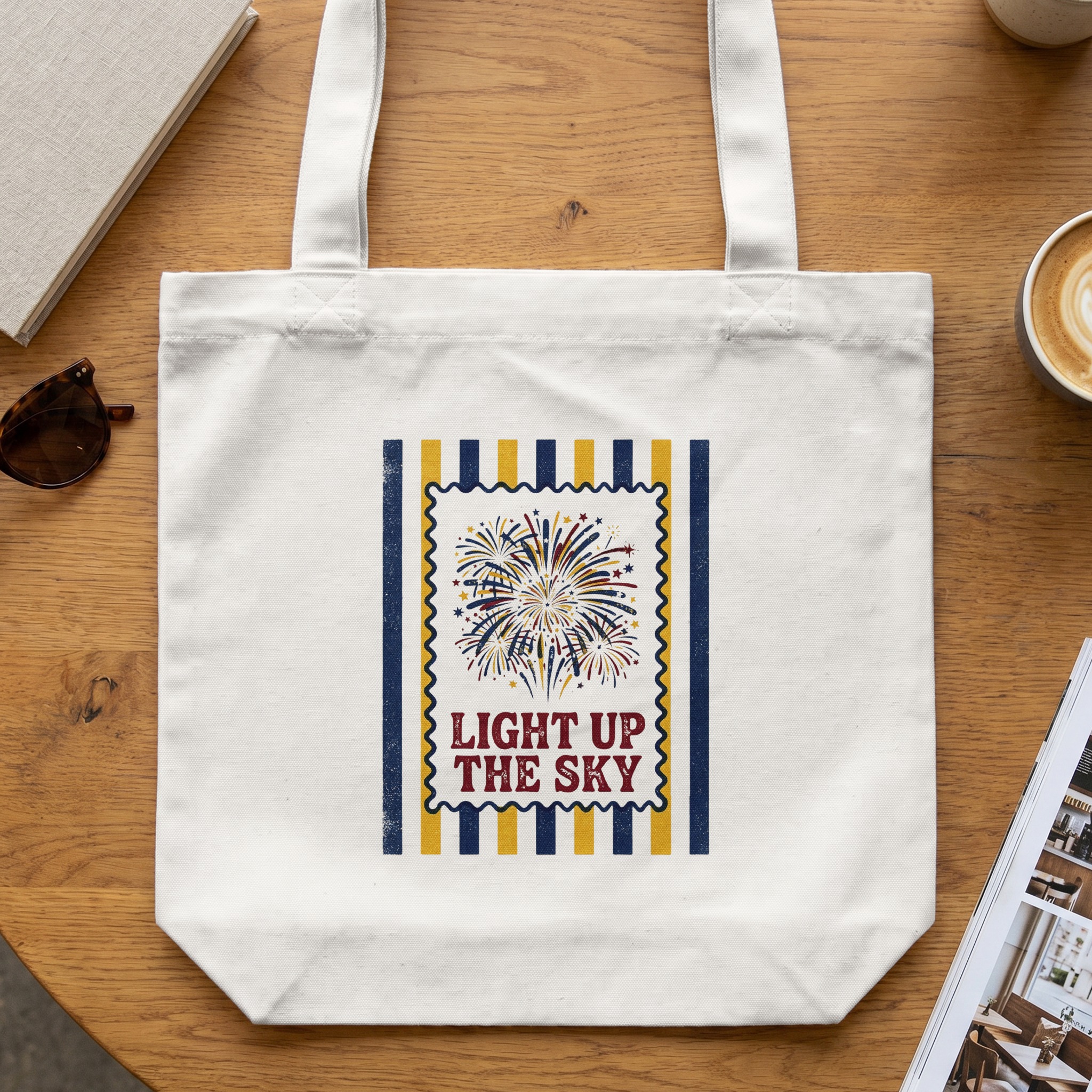 Fourth of July Tote Bag, Independence Day Fireworks Tote, Patriotic Americana 'Light Up The Sky' Reusable Bag