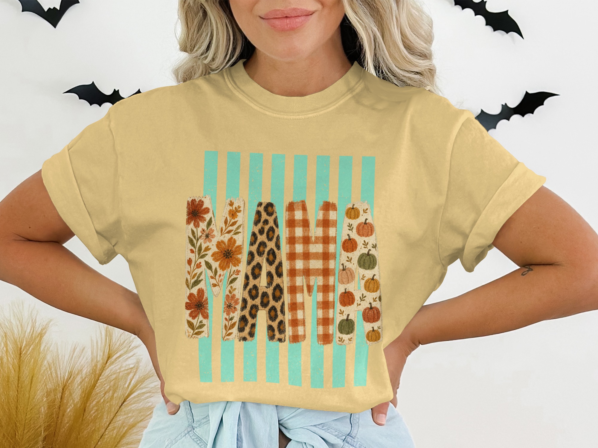 Fall Mama T-Shirt, Leopard Print Mama Tee, Pumpkin Mama Top, Boho Floral Autumn Plaid Mom Shirt, New Mom Gift