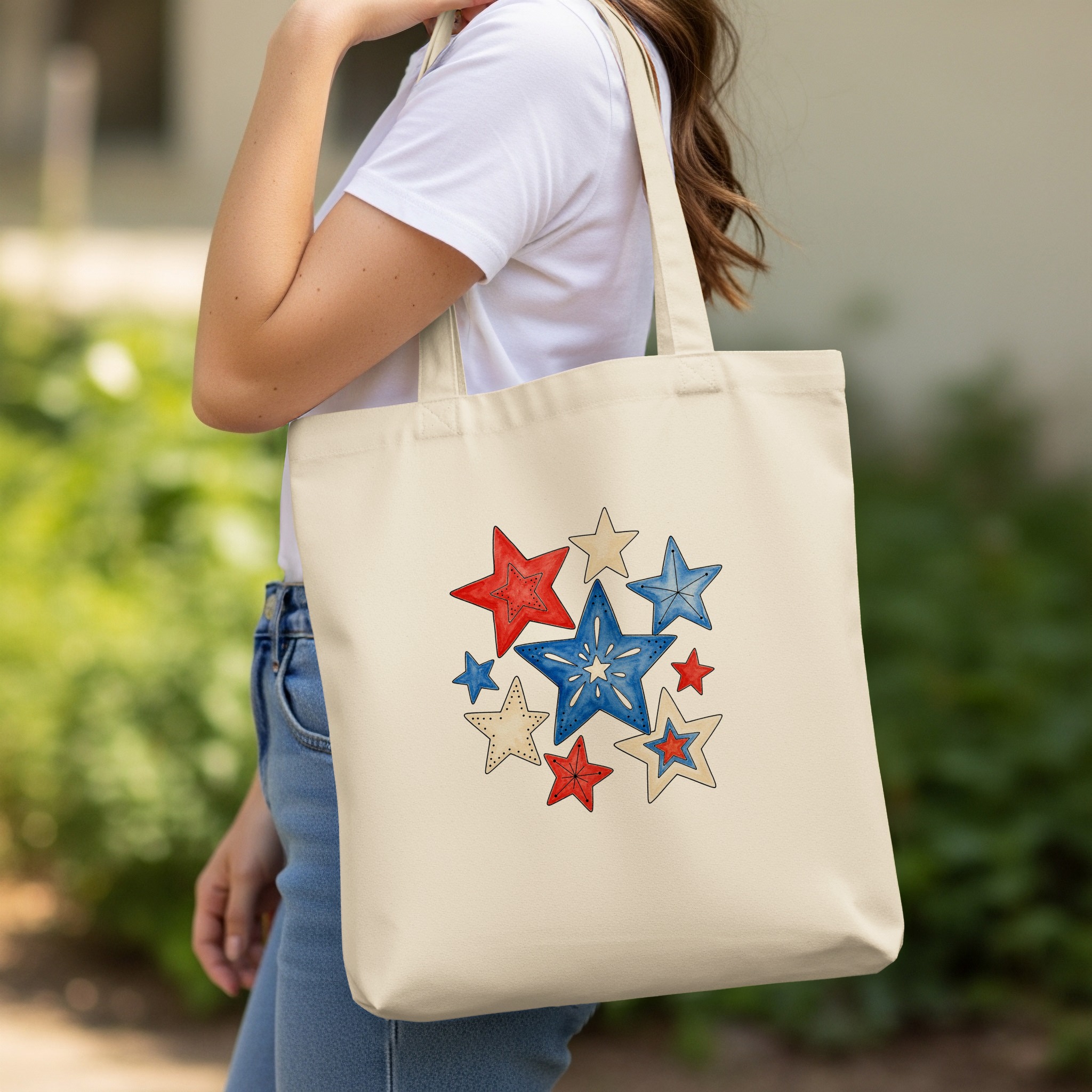 Patriotic Americana Stars Tote Bag | Red White & Blue Star Shopping Bag, USA Pride Beach Tote Gift - Image 11