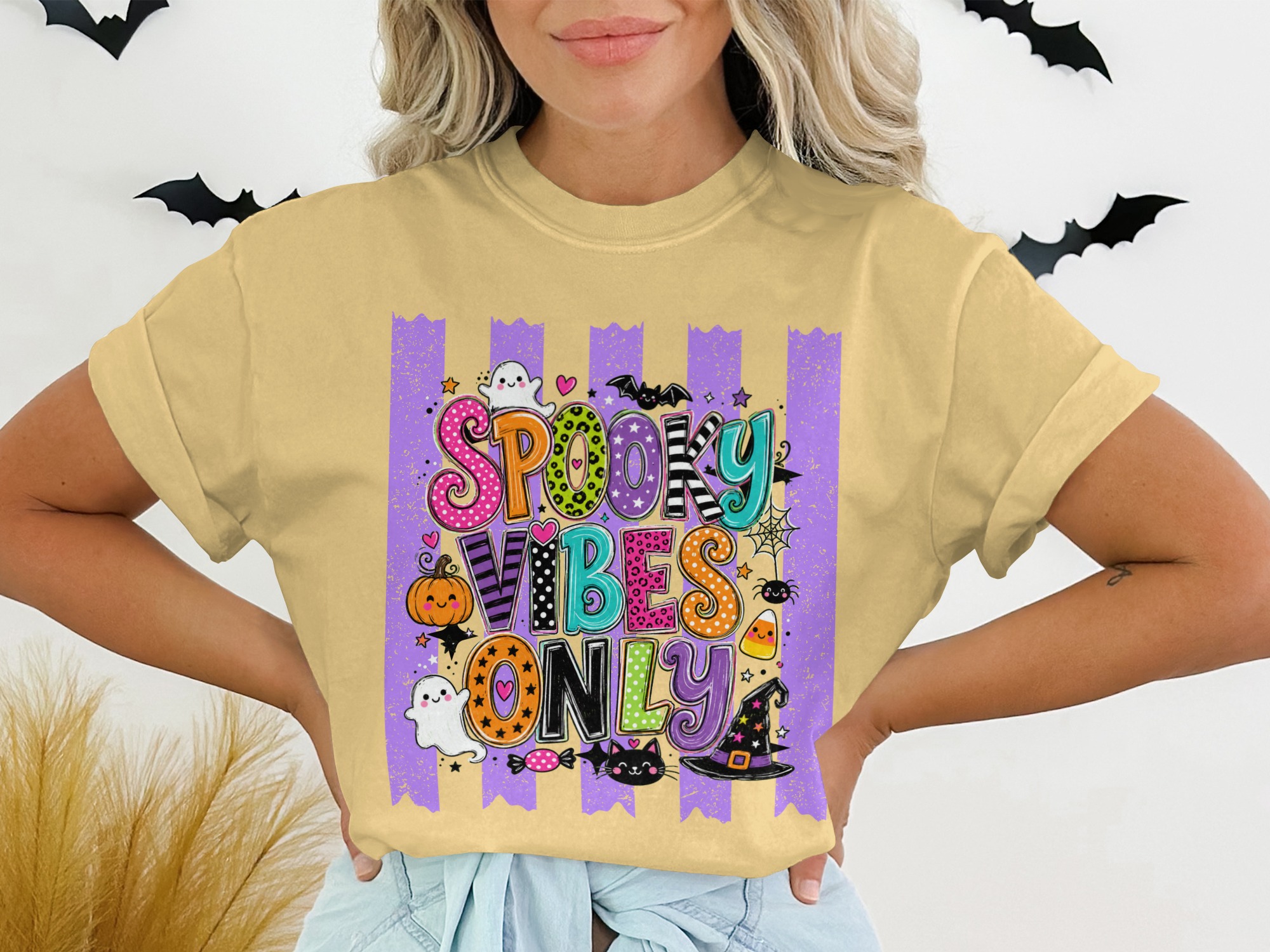 Spooky Vibes Only Halloween T-Shirt | Cute Fall Season Tee | Ghost Pumpkin Witch Hat Black Cat | Fun Holiday Top - Image 13