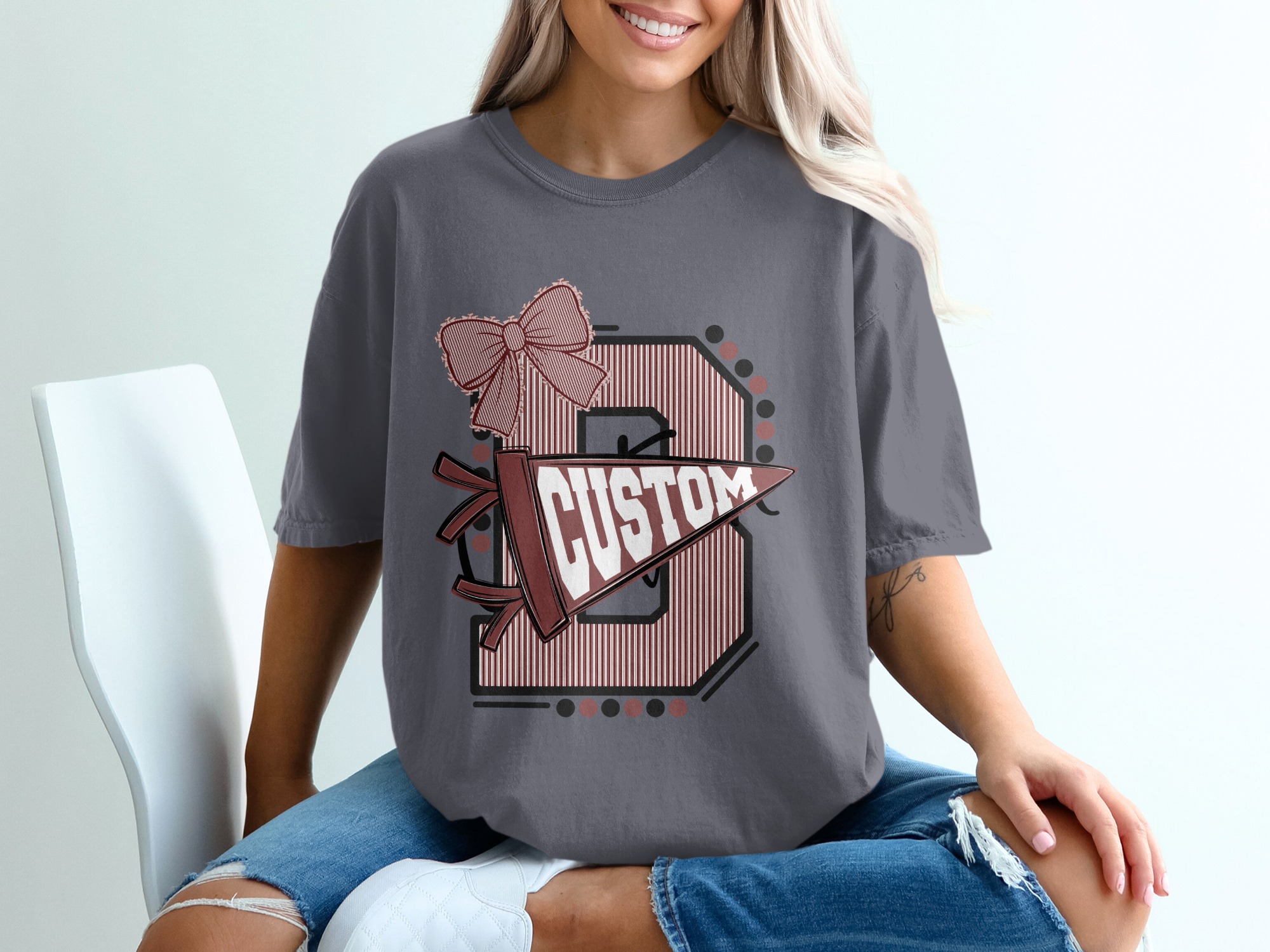 Custom Varsity Letter T-Shirt, Personalized Initial School Spirit Game Day Top, Made to Order Mascot Name College Alumni Tee - Image 12