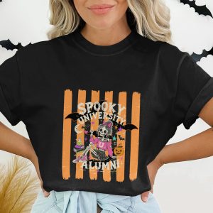 Spooky University Alumni Skeleton Girl T-Shirt, Halloween College Student Fall Apparel, Cute Goth Aesthetic Tee, Spooky Season Gift