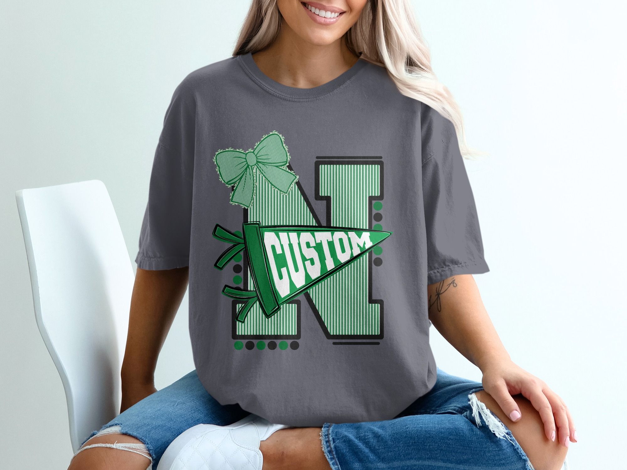 Custom Initial Varsity Letter T-Shirt, Personalized School Spirit Tee, College Game Day Outfit, Custom Mascot Name, Graduation Gift - Image 12