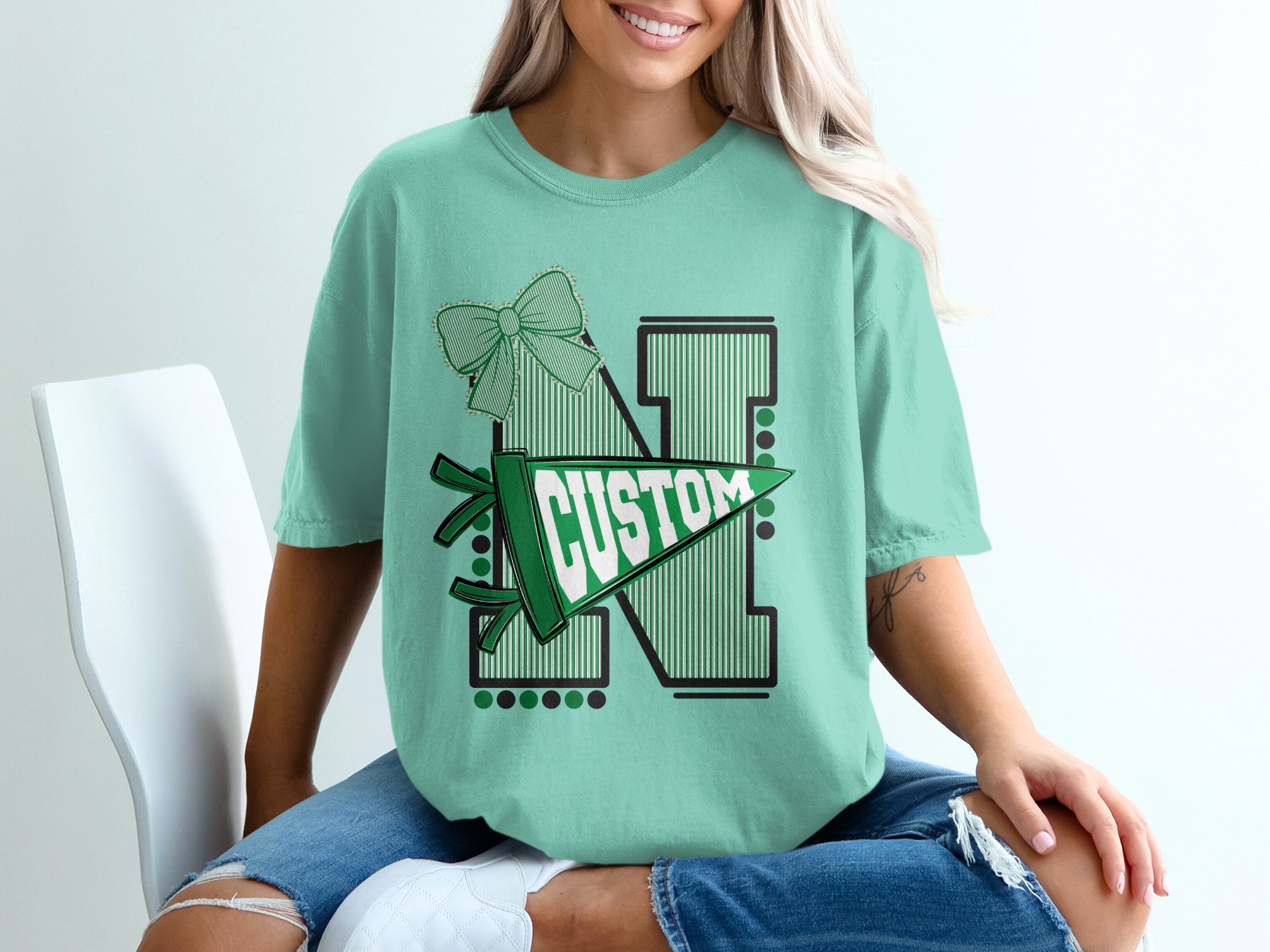 Custom Initial Varsity Letter T-Shirt, Personalized School Spirit Tee, College Game Day Outfit, Custom Mascot Name, Graduation Gift - Image 10