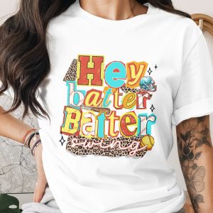 Hey Batter Swing T-Shirt, Comfort Colors ® Baseball Mom Tee, Game Day Softball Shirt, Distressed Leopard Print Fan Gift, Retro Sports