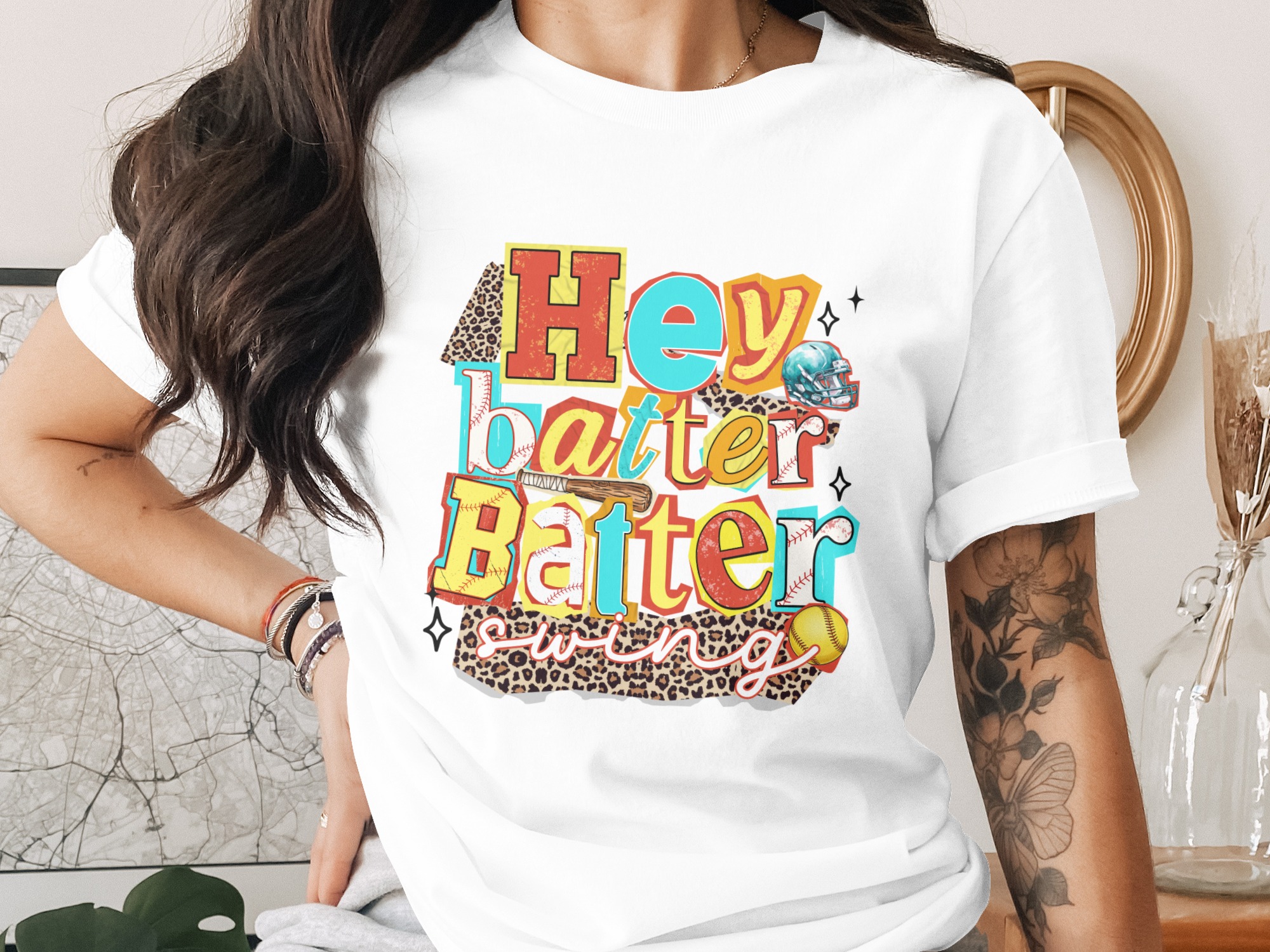 Hey Batter Swing T-Shirt, Comfort Colors ® Baseball Mom Tee, Game Day Softball Shirt, Distressed Leopard Print Fan Gift, Retro Sports