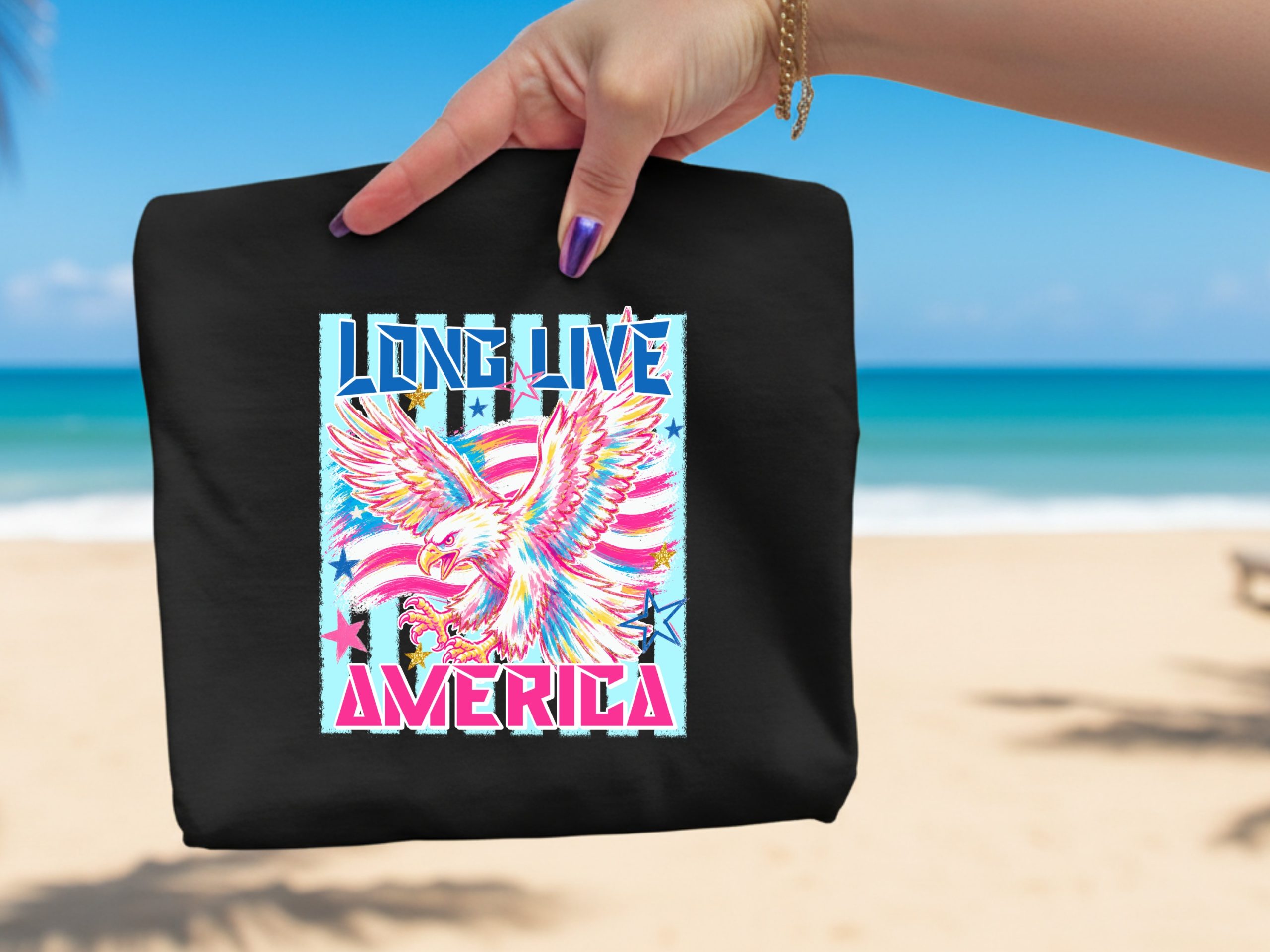 Long Live America T-Shirt, Comfort Colors ®, Patriotic Eagle Faux Gold Glitter Graphic Tee, Trendy American Flag Design, 4th of July - Image 2