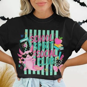 Axolotl School Spirit Social Club T-Shirt | Cute Back to School Gift for Teacher Student | Preppy Kawaii Trendy Tee