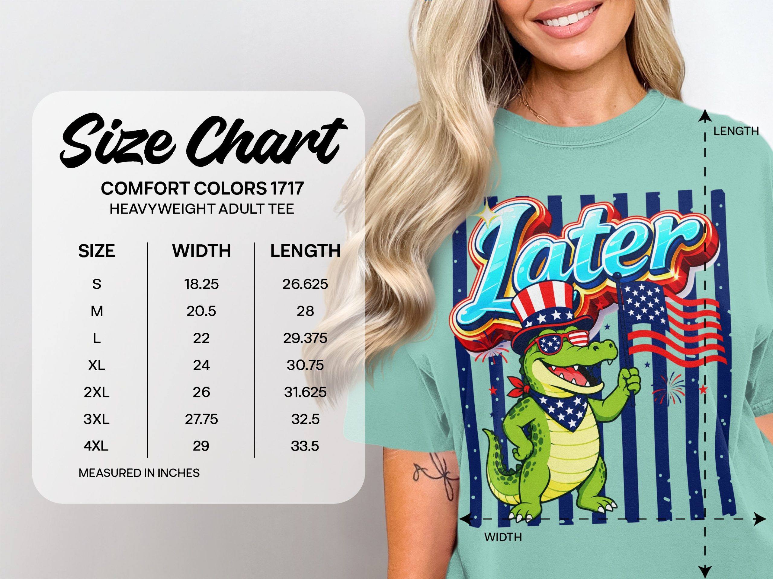 4th of July Alligator T-Shirt, Comfort Colors ®, Later Gator Patriotic USA Flag Tee, Independence Day Party Shirt, Summer Gift - Image 4