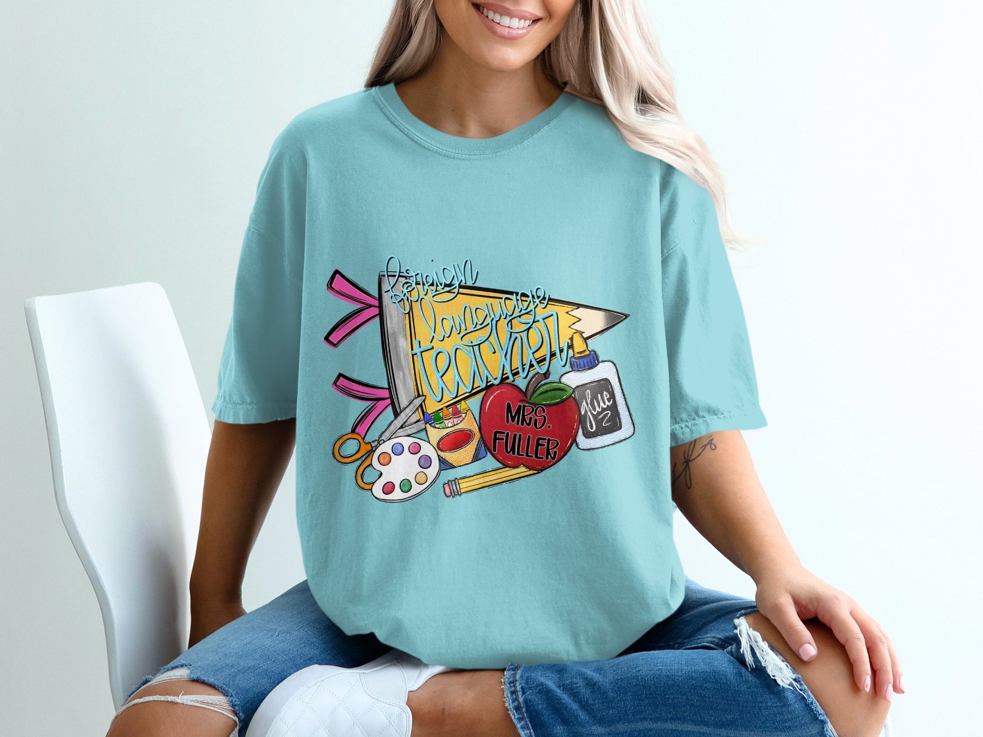 Foreign Language Teacher Appreciation T-Shirt | Personalized Educator Gift Fun School Supplies Tee - Image 19