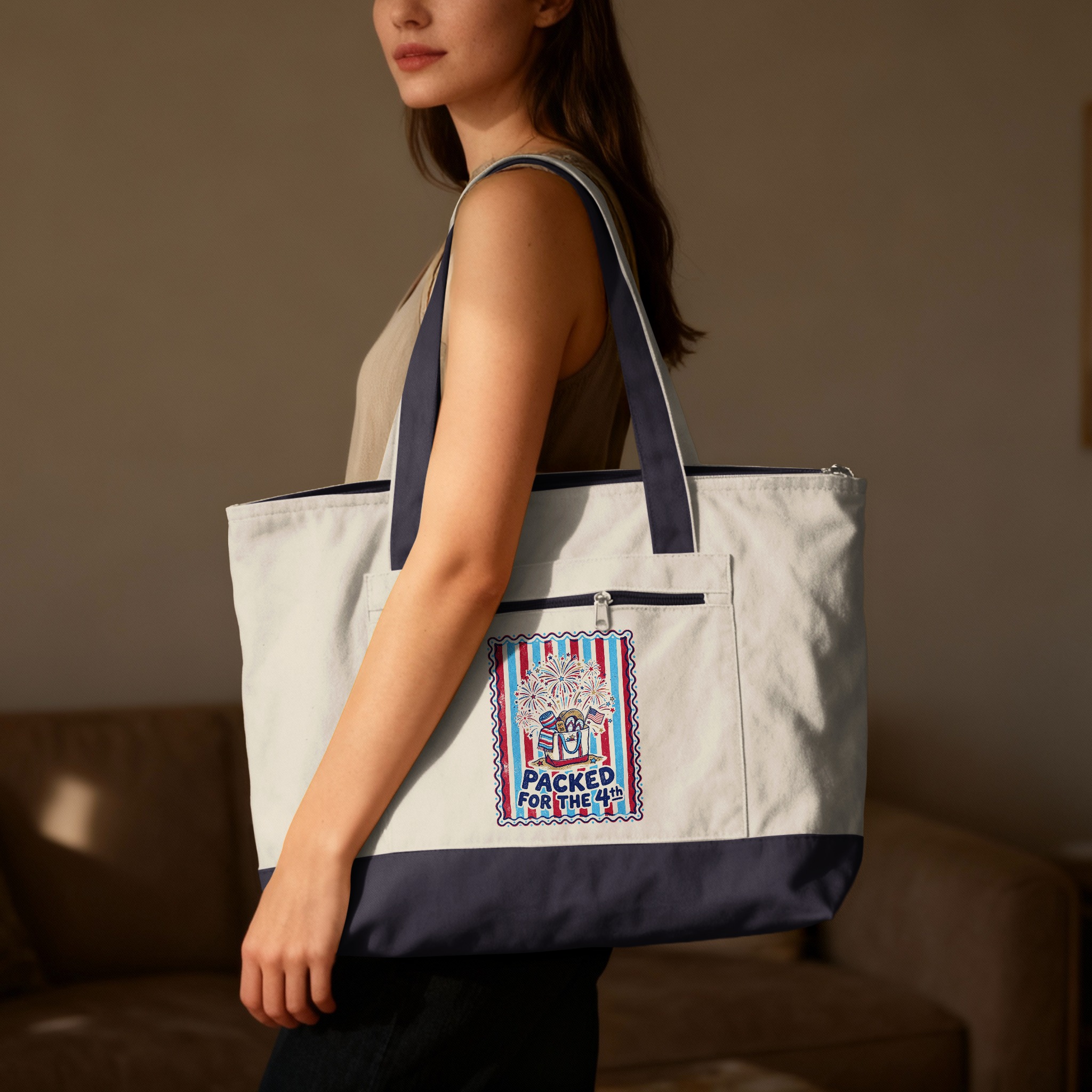 Packed for the 4th Tote Bag | Patriotic July Fourth Beach Bag | Vintage Americana Summer Tote Gift | Independence Day Firework Reusable Bag - Image 7