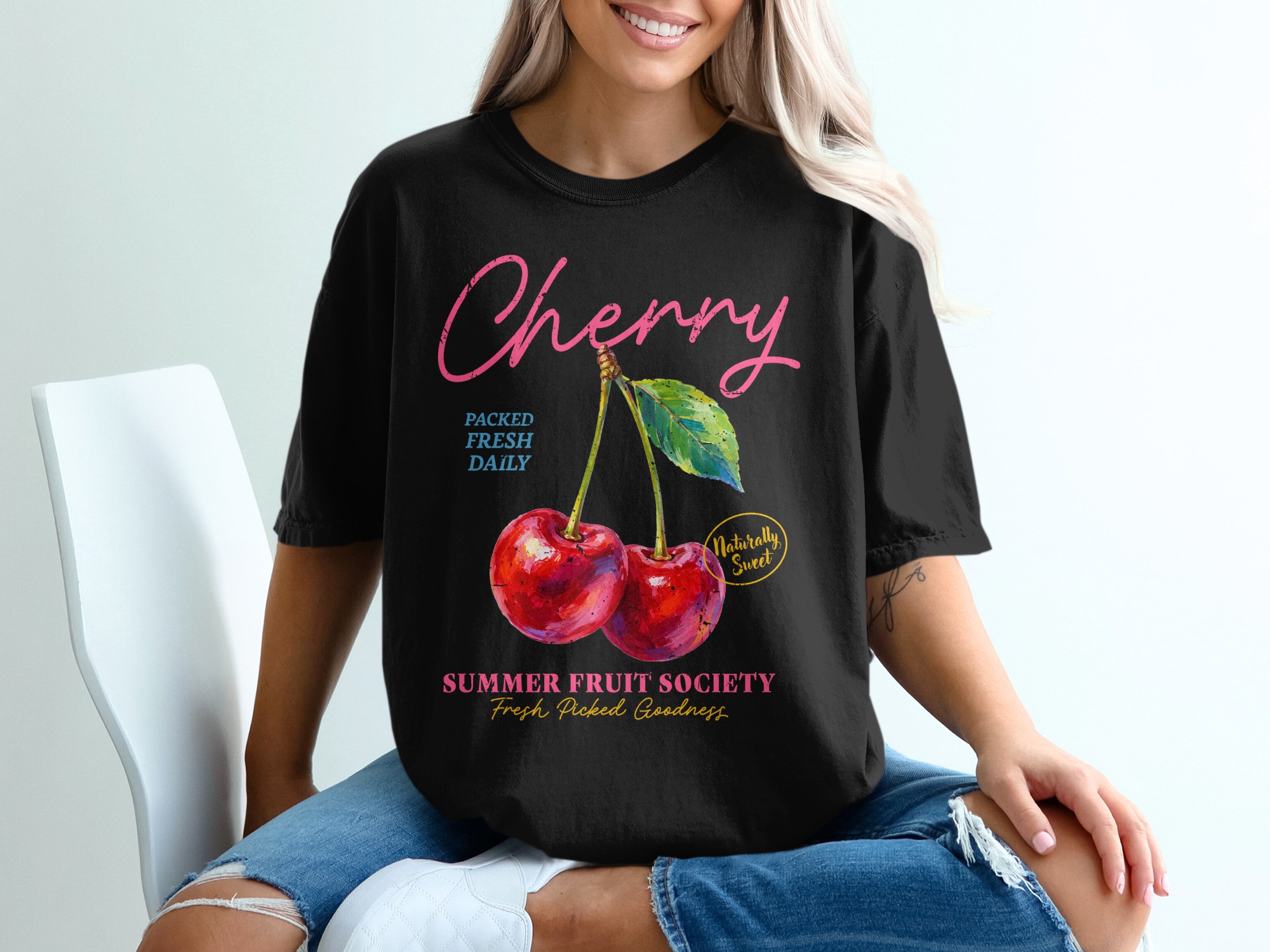 Cherry Summer Fruit Society T-Shirt, Packed Fresh Daily Tee, Naturally Sweet Aesthetic Top, Fresh Picked Goodness Shirt - Image 2