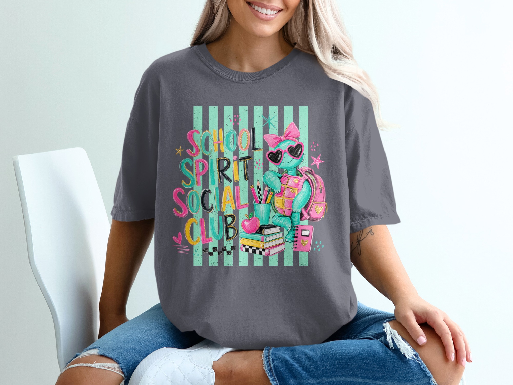 School Spirit Social Club Cute Turtle T-Shirt, Back To School Teacher Life Shirt, Whimsical Student Educator Gift Tee - Image 2