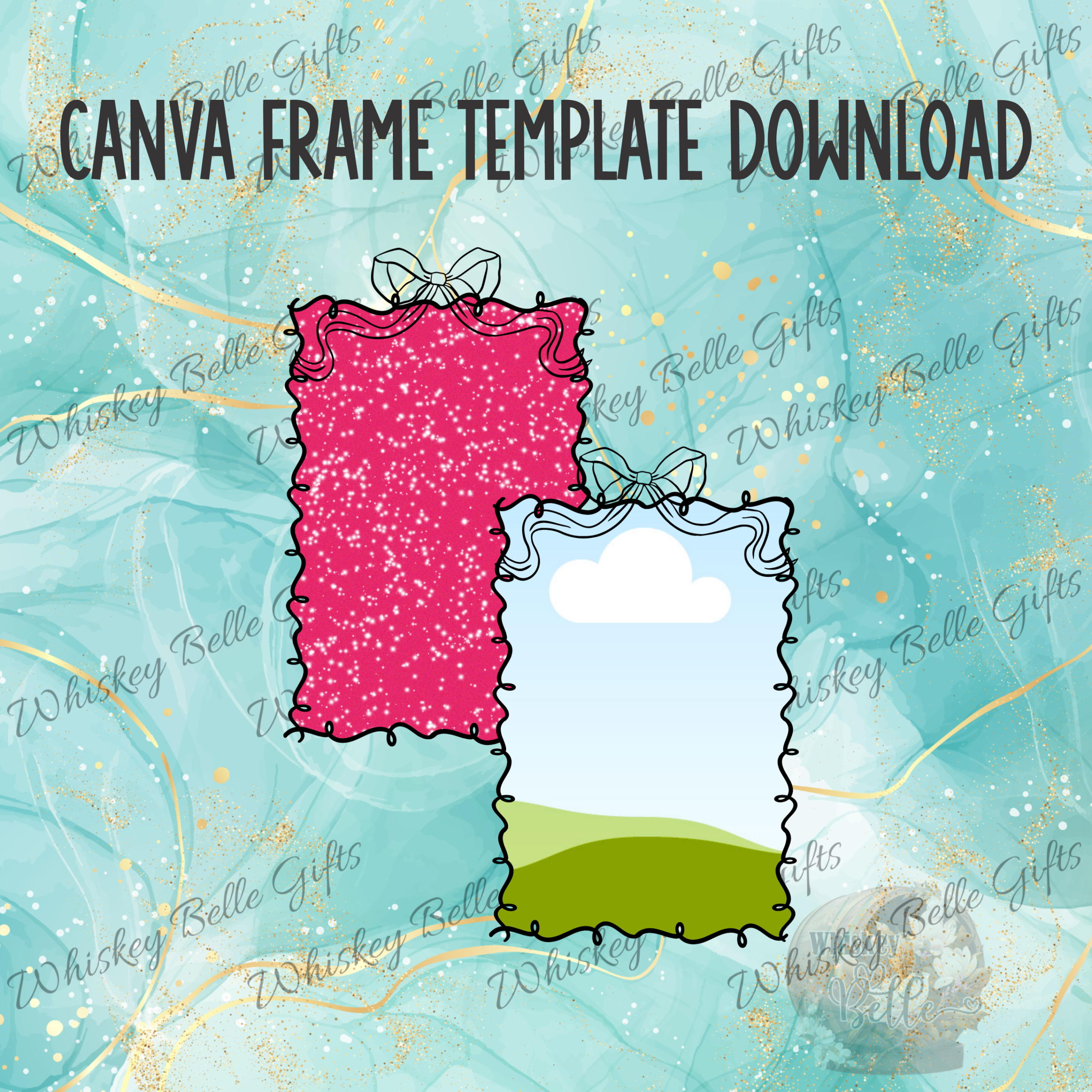 Canva Frame Template Digital Download, Cute Frame Design, Gift Card Frame, Photo Frame Template, Digital Frames for Kids, Bow Frames
