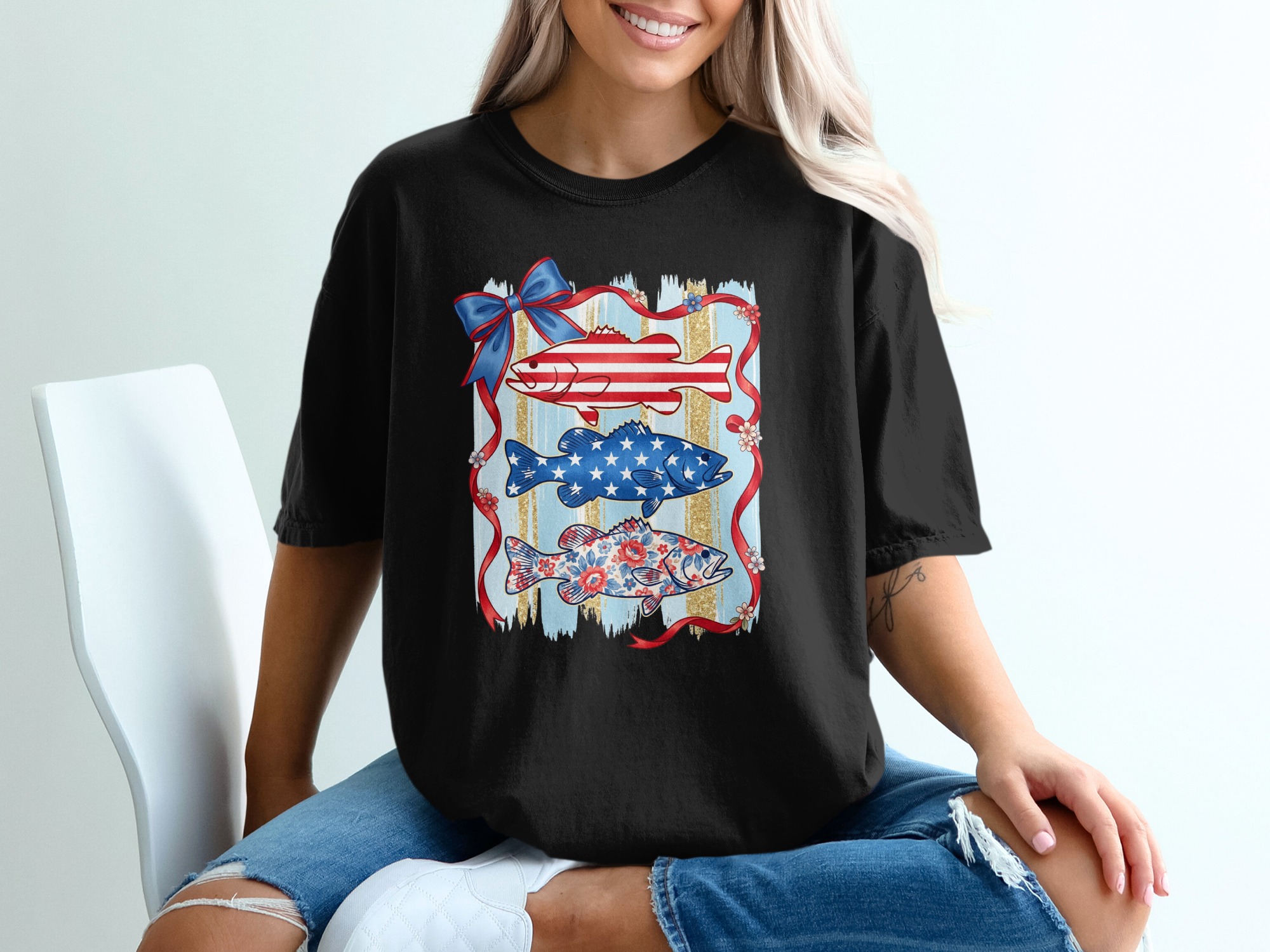 Patriotic Bass Fishing T-Shirt, Comfort Colors ® American Flag Fish Tee, 4th of July Outfit, Summer Lake Shirt, Fishing Gift for Him Her - Image 2