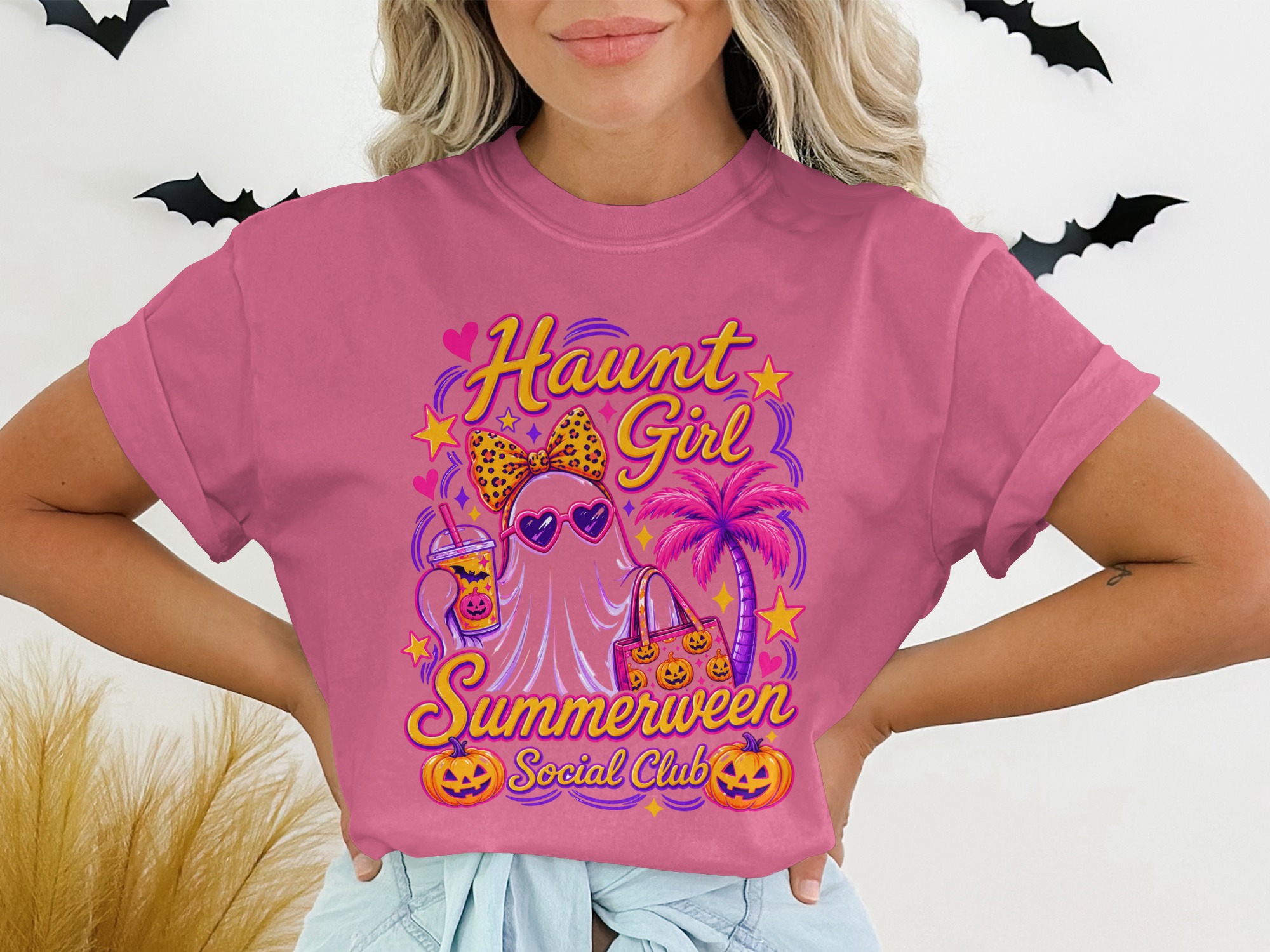 Haunt Girl Summerween Social Club T-Shirt, Spooky Summer Vibes Tee, Aesthetic Pastel Goth Ghost Shirt, Trendy Kawaii Top - Image 6