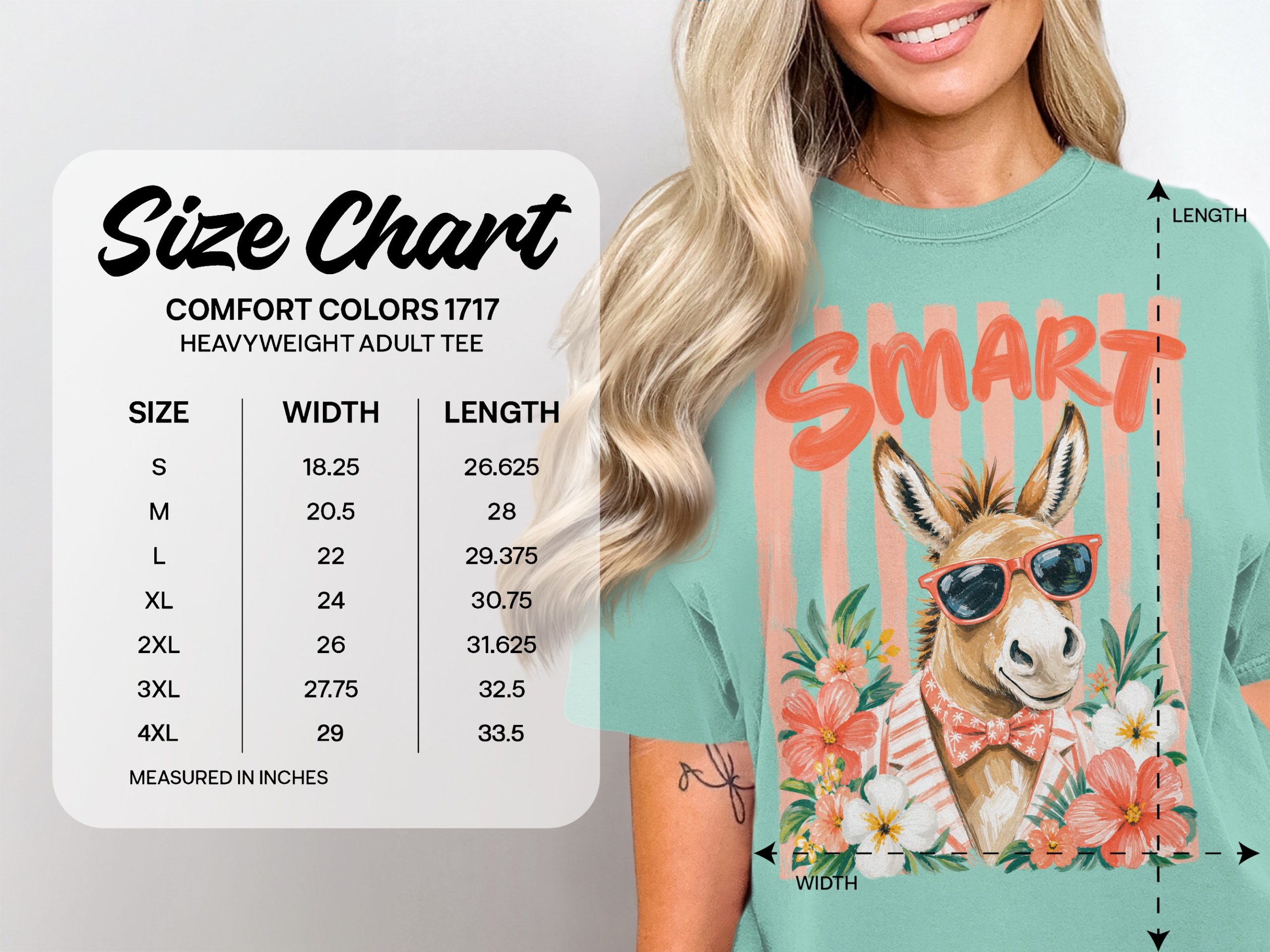 Smart Donkey T-Shirt | Funny Animal Tee with Sunglasses | Tropical Hawaiian Vibe Summer Graphic Shirt | Quirky Teacher Gift - Image 3