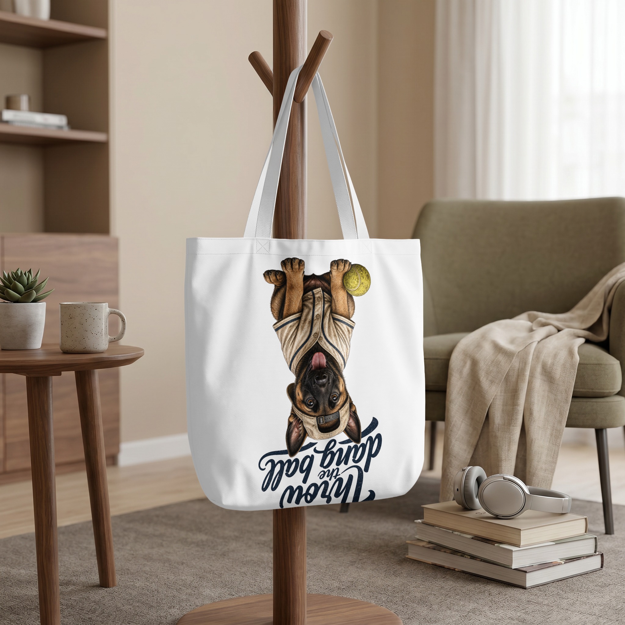 Throw the Dang Ball Dog Tote Bag, Cute German Shepherd Puppy Baseball Cap Funny Pet Lover Gift Canvas - Image 9