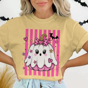 Cute Ghost Pumpkin Halloween Shirt, Spooky Kawaii Pumpkin T-Shirt, Pink Goth Halloween Tee, Trick or Treat Top