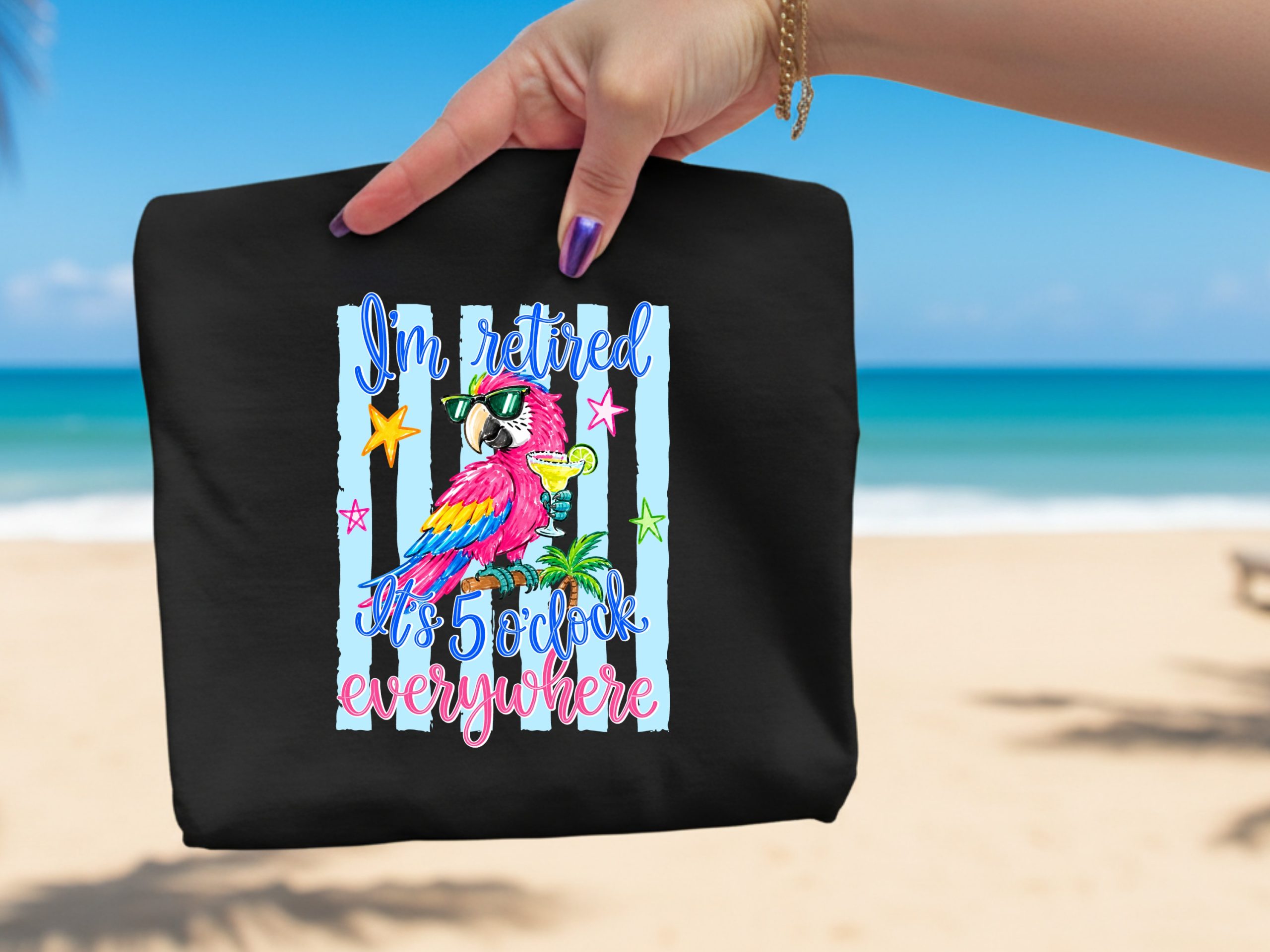 Retired 5 O'Clock Everywhere Parrot T-Shirt, Comfort Colors ®, Funny Retirement Gift, Tropical Vacation Tee, Summer Beach Life - Image 2