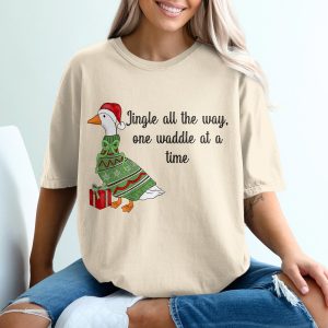 Funny Christmas Goose T-Shirt | Ugly Sweater Holiday Animal Tee | Jingle All The Way One Waddle At A Time Festive Top | Cute Winter Gift
