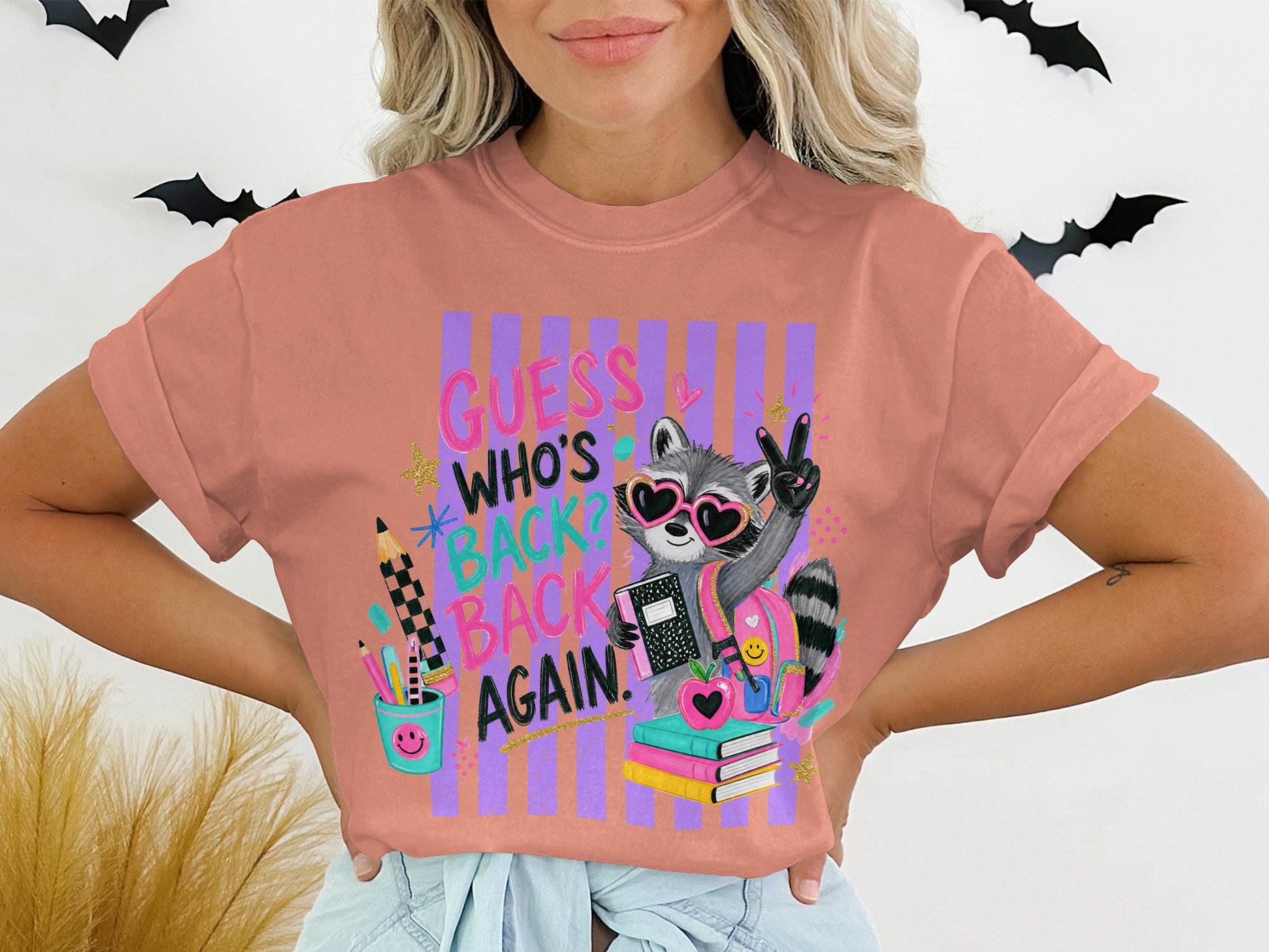 Back To School Raccoon T-Shirt, Guess Who's Back Again Teacher Shirt, First Day Of School Student Tee, Cute Animal Graphic Top - Image 3