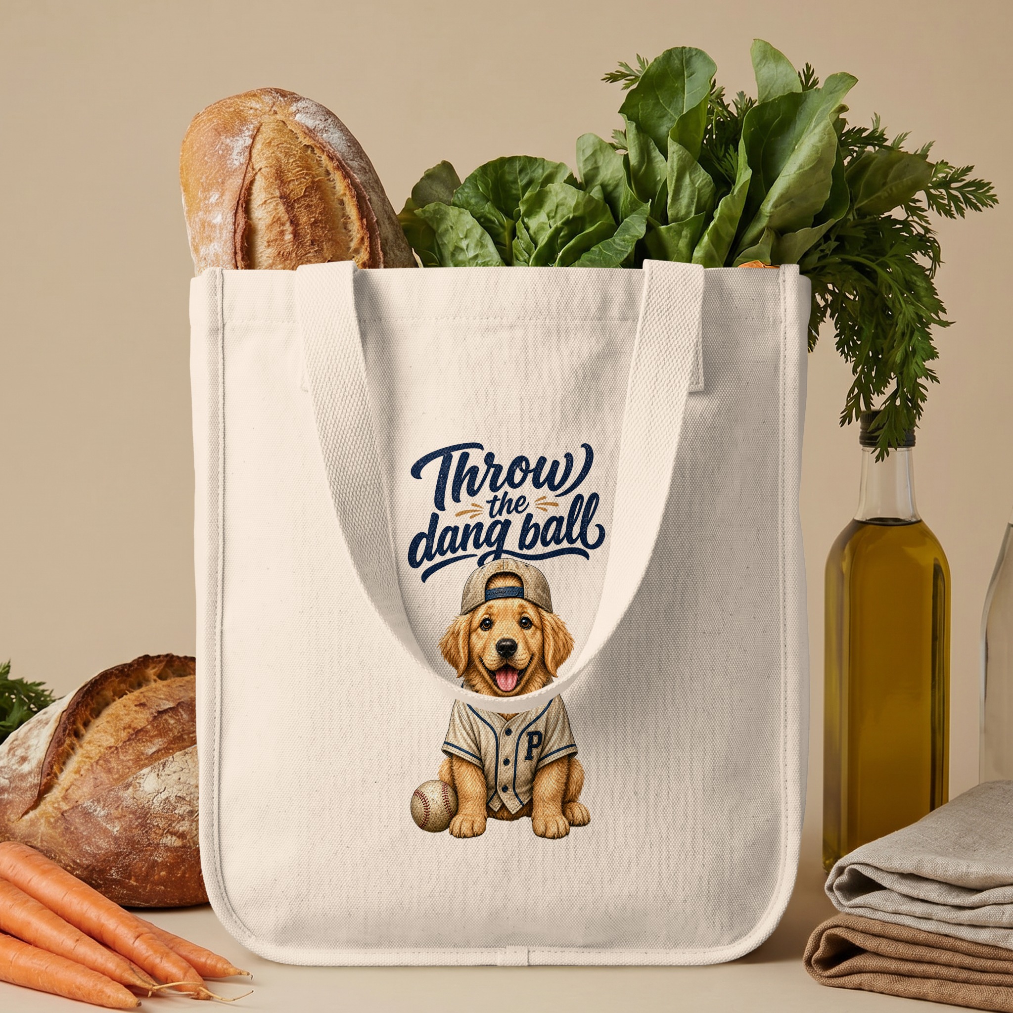 Golden Retriever Tote Bag, Baseball Dog Mom Gift, Throw the Dang Ball Puppy Sports Fan Canvas Carryall, Cute Animal Print - Image 6