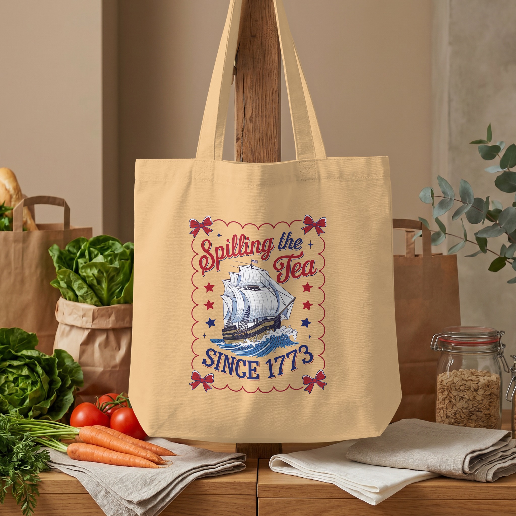 Boston Tea Party 'Spilling the Tea Since 1773' Tote Bag, Fourth of July History Gift, Patriotic American Canvas Bag - Image 4