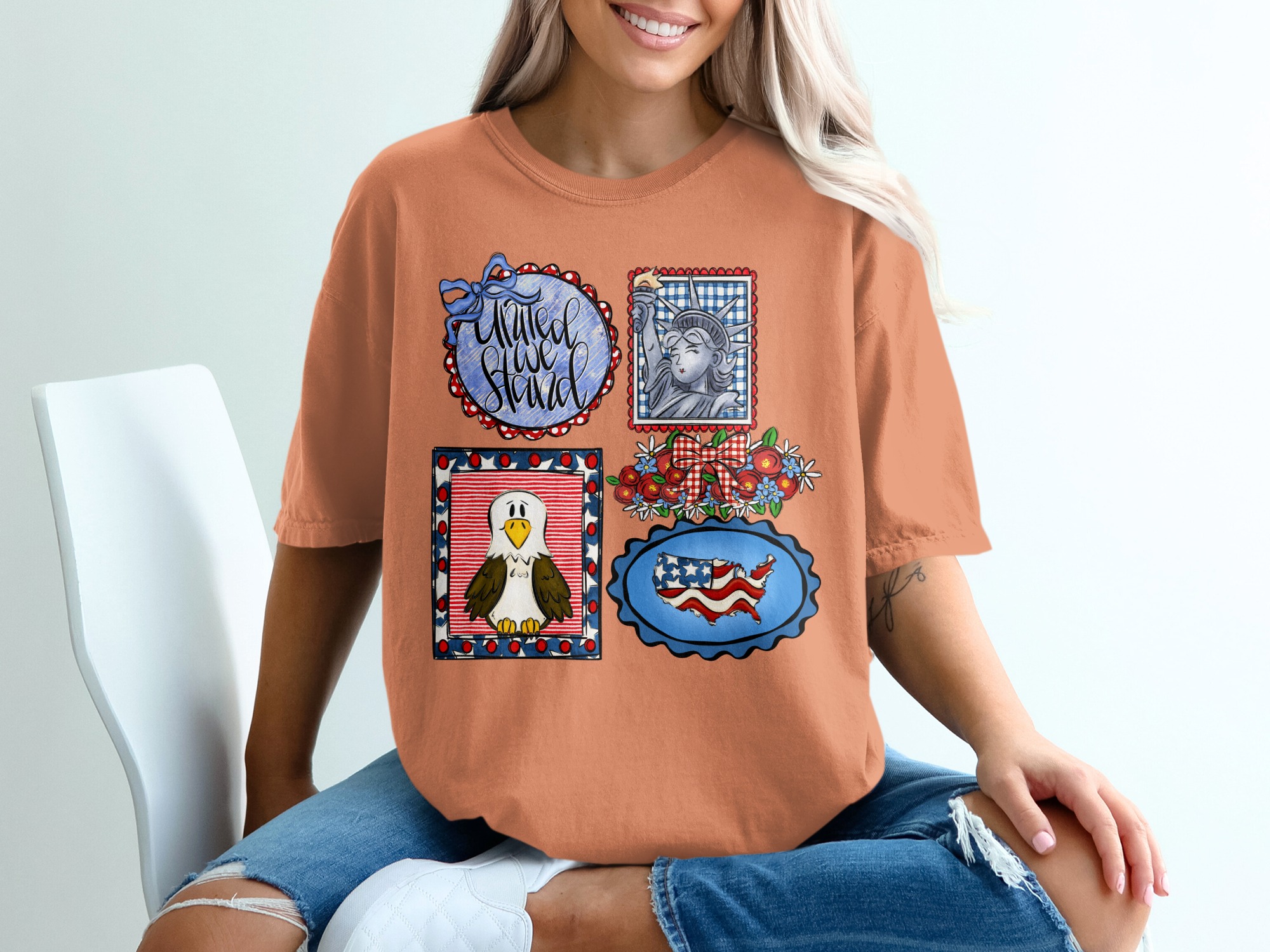Patriotic United We Stand T-Shirt, 4th of July American Flag Lady Liberty Bald Eagle Graphic Top, Americana USA Pride Tee - Image 5