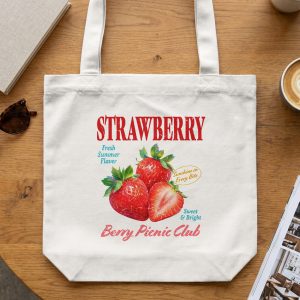 Strawberry Tote Bag | Summer Berry Picnic Club Aesthetic | Vintage Fruit Market | Cute Gift for Her