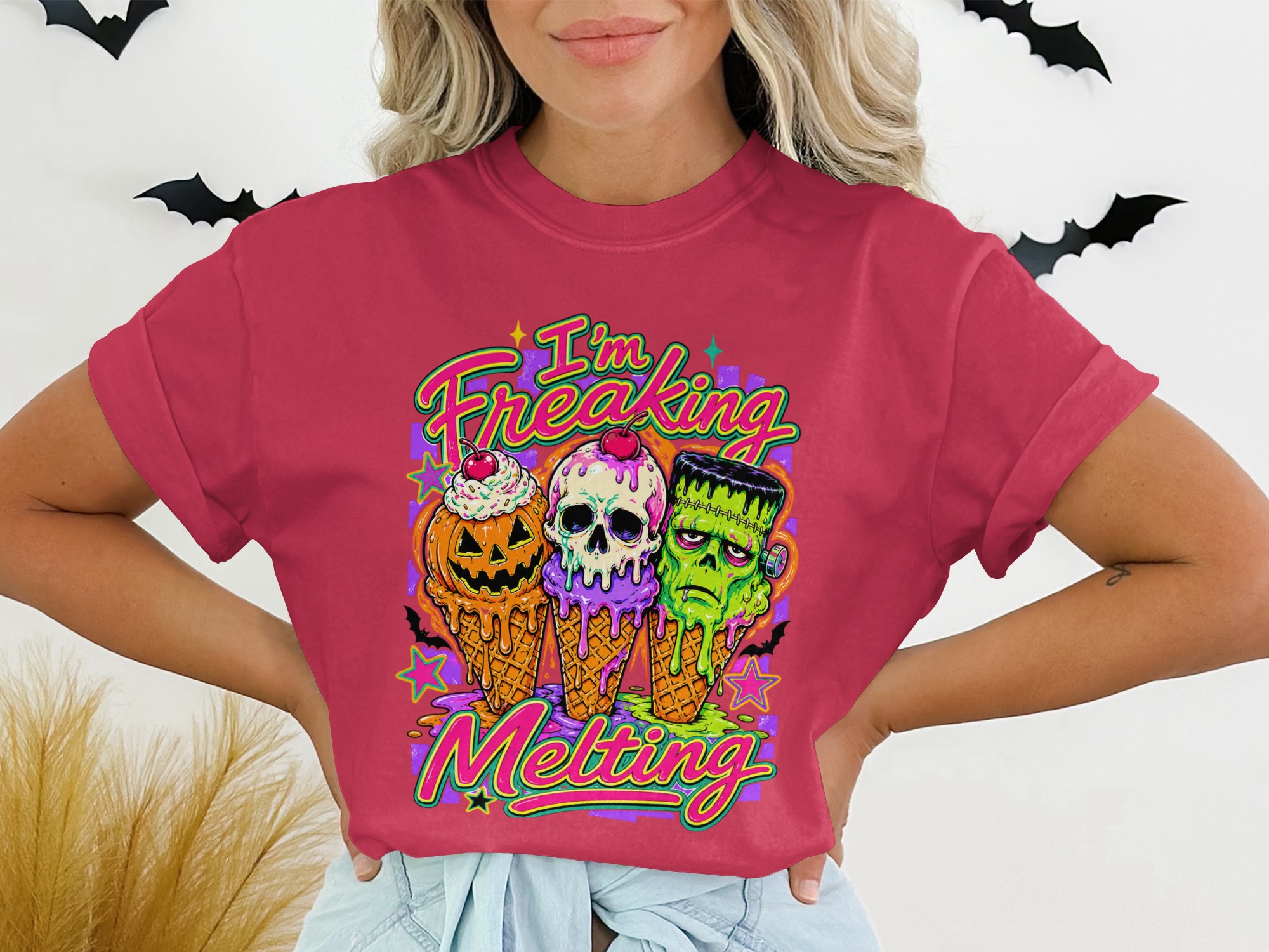 Freaking Melting Monster Ice Cream Shirt, Spooky Halloween Graphic Tee, Cute Gothic Horror Top, October Spooky Season Outfit T-Shirt - Image 5