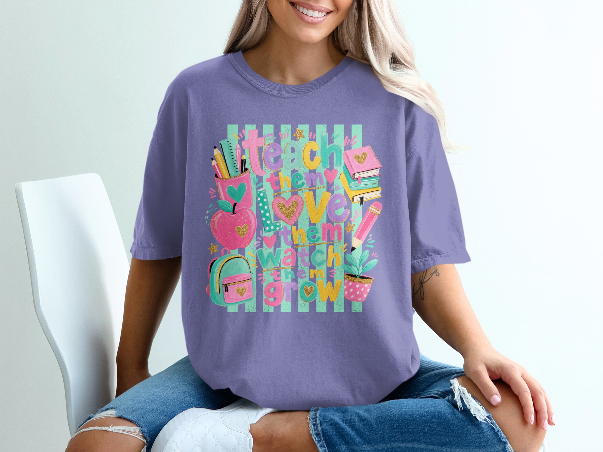 Teach Love Grow Teacher Shirt, Educator Appreciation Tee, Back to School Gift, Cute Teacher Life Outfit, End of Year T-Shirt - Image 5