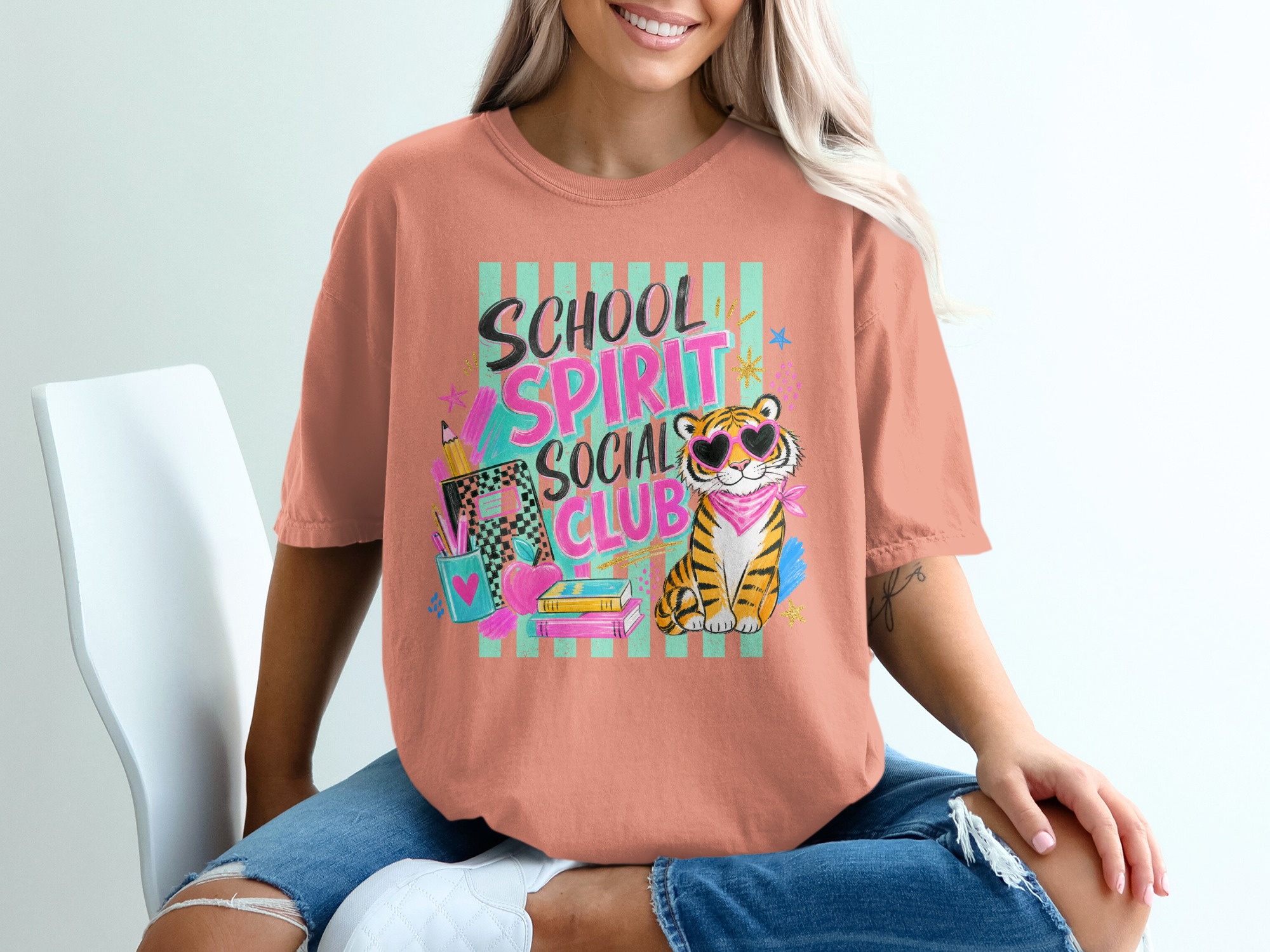 School Spirit Social Club T-Shirt, Cool Teacher Student Gift, Retro Tiger Graphic Tee, Y2K Vibes, Back to School Apparel - Image 8