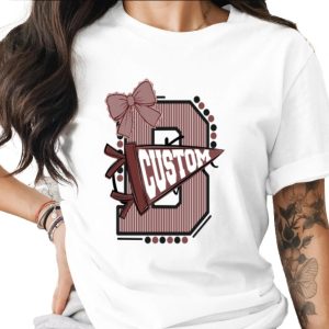 Custom Varsity Letter T-Shirt, Personalized Initial School Spirit Game Day Top, Made to Order Mascot Name College Alumni Tee