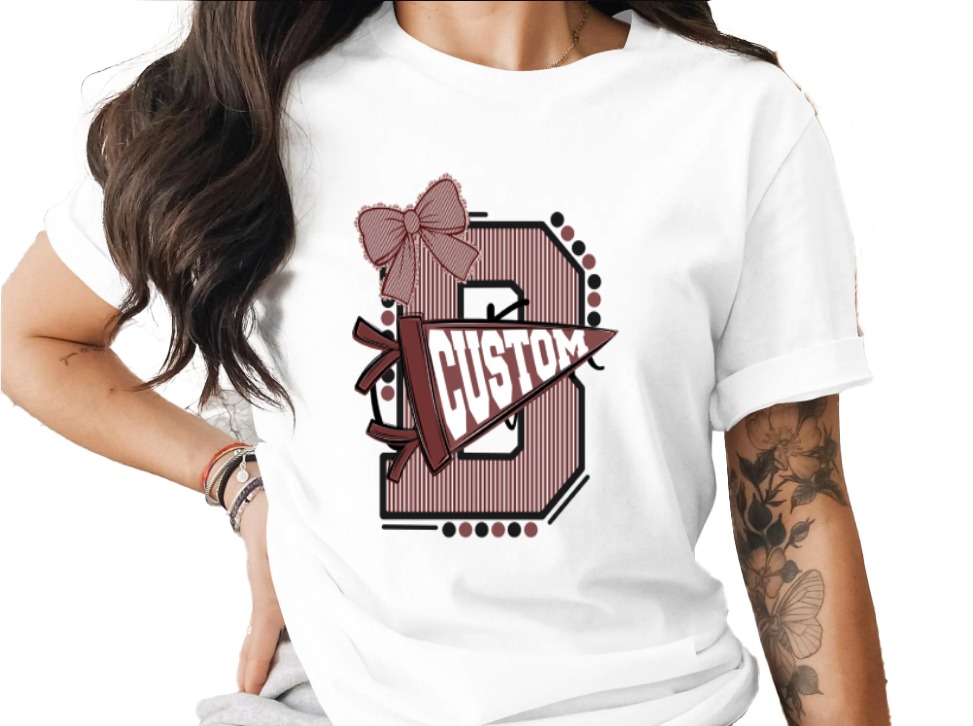 Custom Varsity Letter T-Shirt, Personalized Initial School Spirit Game Day Top, Made to Order Mascot Name College Alumni Tee