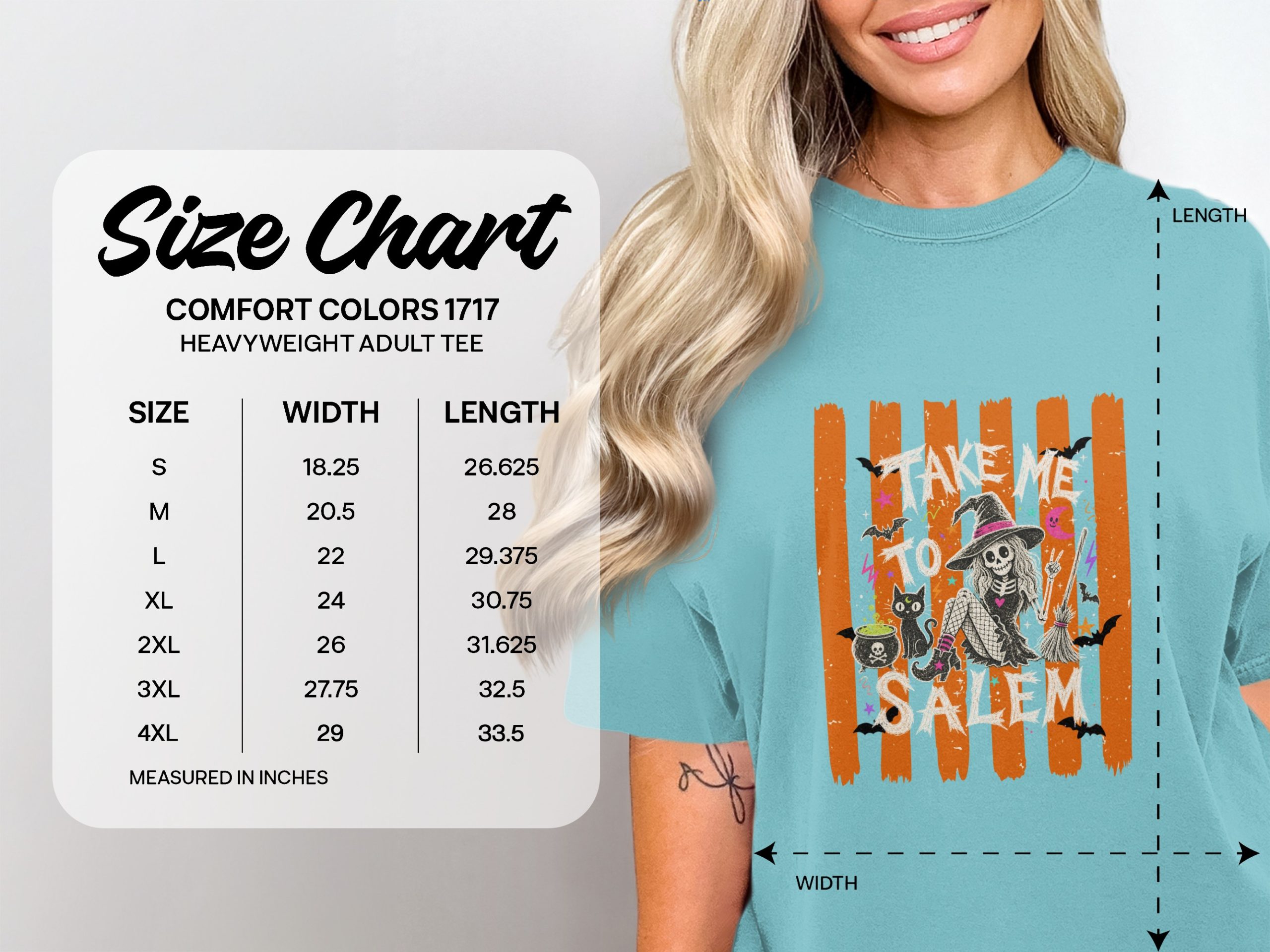 Take Me To Salem Skeleton Witch T-Shirt, Spooky Halloween Cat Tee, Distressed Orange Striped Witchy Vibes Top, October Fall Gift for Her - Image 9