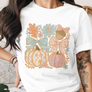 Comfort Colors ® Fall Whimsical Pumpkin Bows T-Shirt | Boho Acorn Autumn Leaves Cottagecore Cozy Tee Gift
