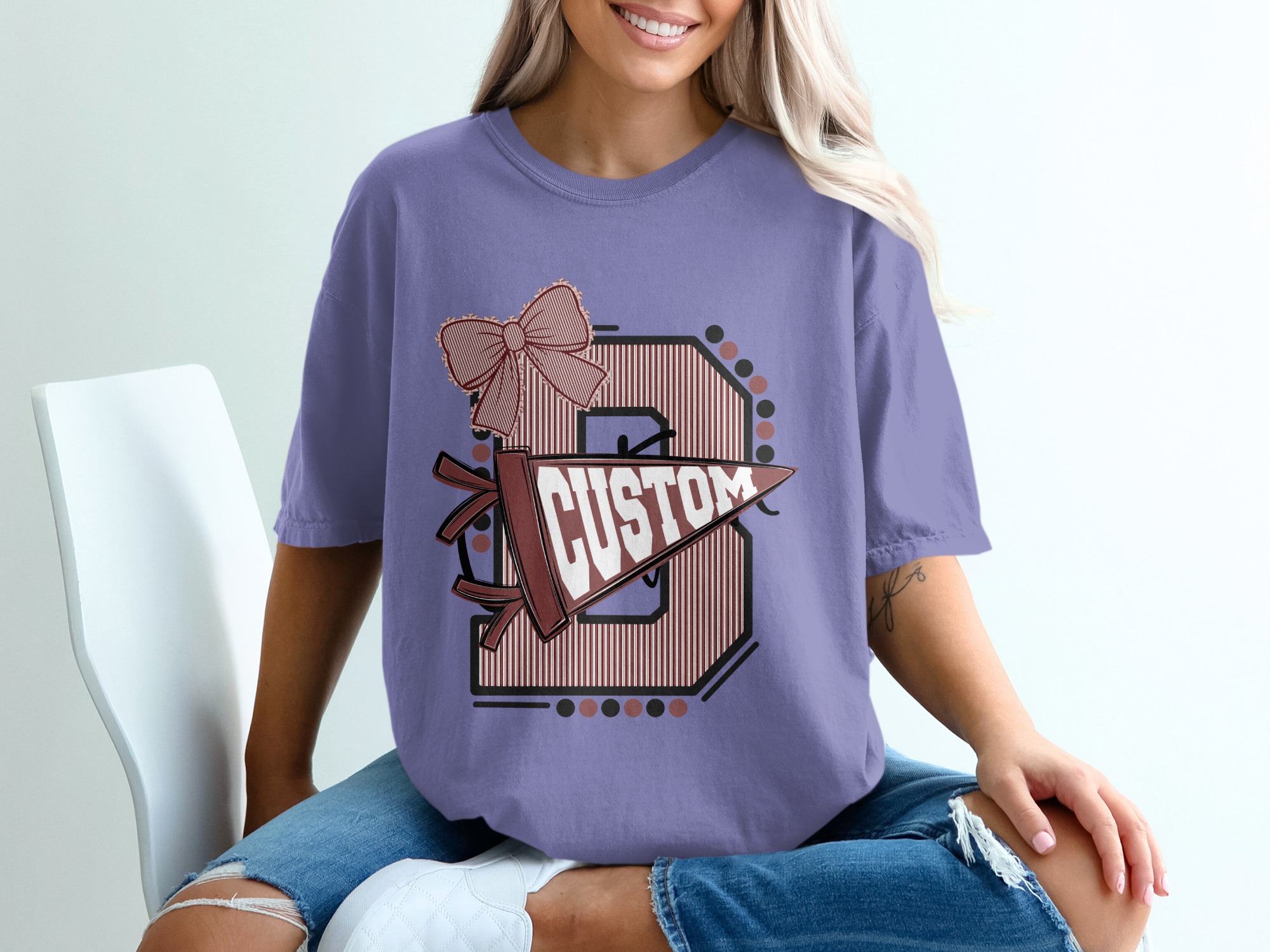 Custom Varsity Letter T-Shirt, Personalized Initial School Spirit Game Day Top, Made to Order Mascot Name College Alumni Tee - Image 13