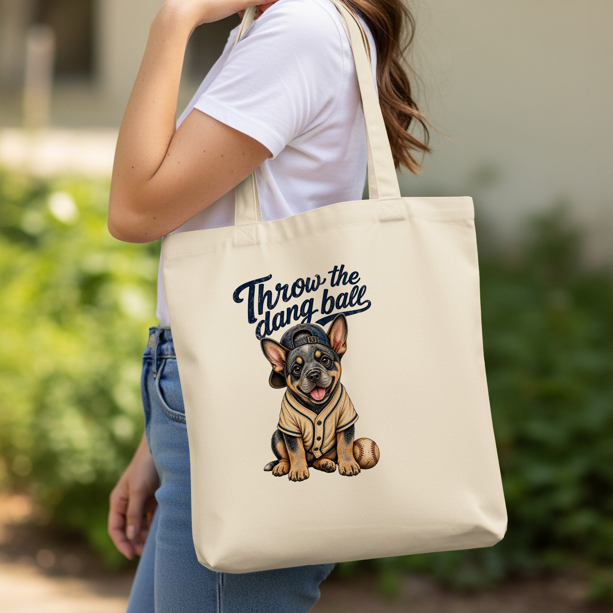 'Throw the dang ball' Baseball Puppy Tote Bag, Funny Dog Lover French Bulldog Owner Gift for Pet Moms Dads - Image 11
