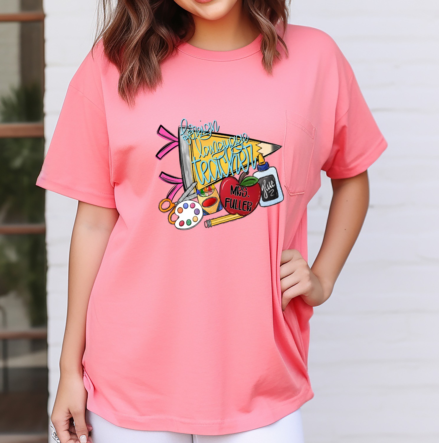 Foreign Language Teacher Appreciation T-Shirt | Personalized Educator Gift Fun School Supplies Tee - Image 4